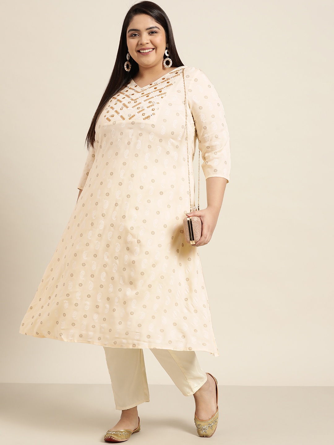 Sztori Women Plus Size Off White & Olive Green Ethnic Motifs Printed Mirror Work Kurta
Sztori Women Plus Size Off White & Olive Green Ethnic Motifs Printed Mirror Work Kurta