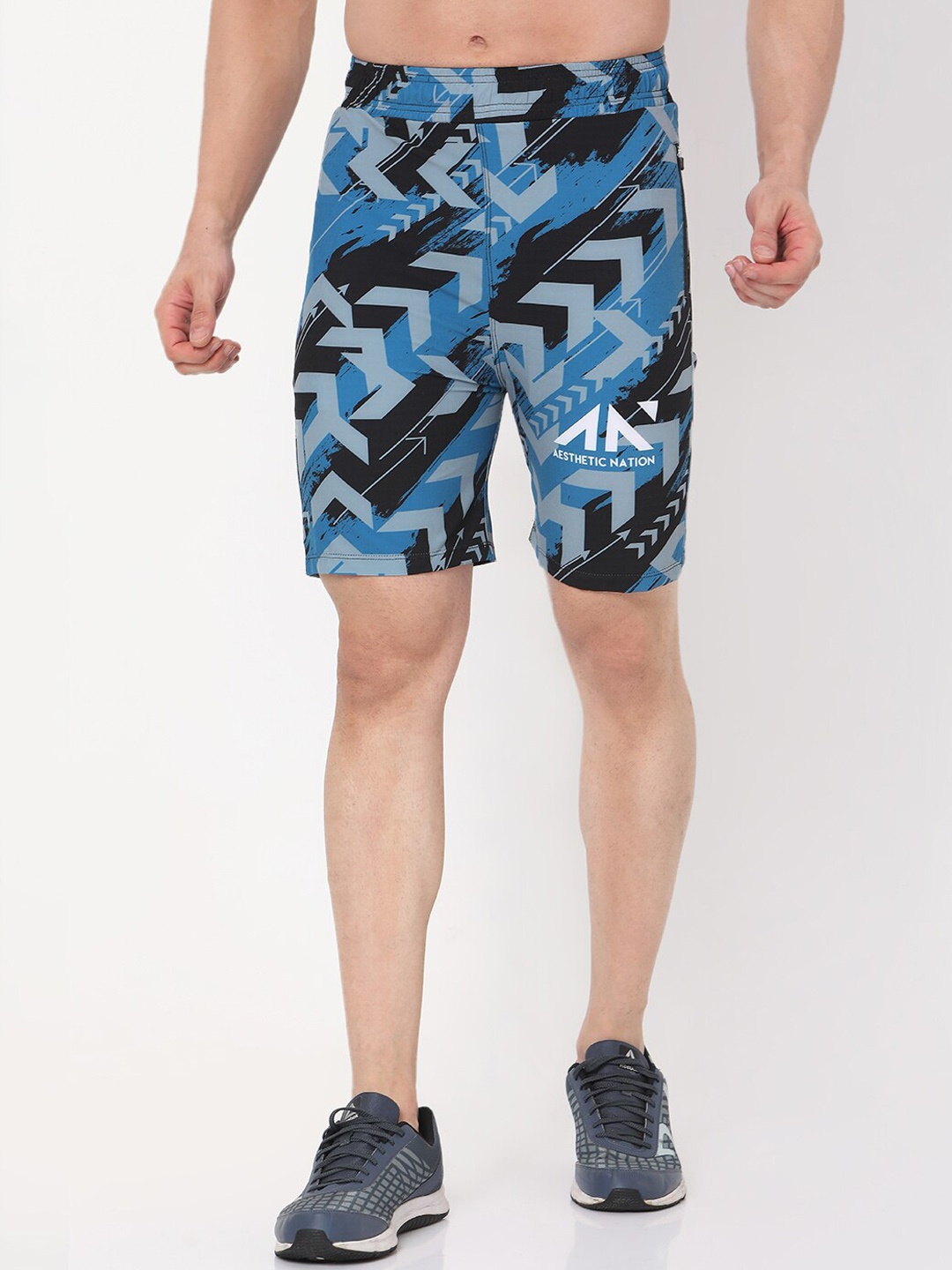 AESTHETIC NATION Men Blue Camouflage Printed Sports Shorts