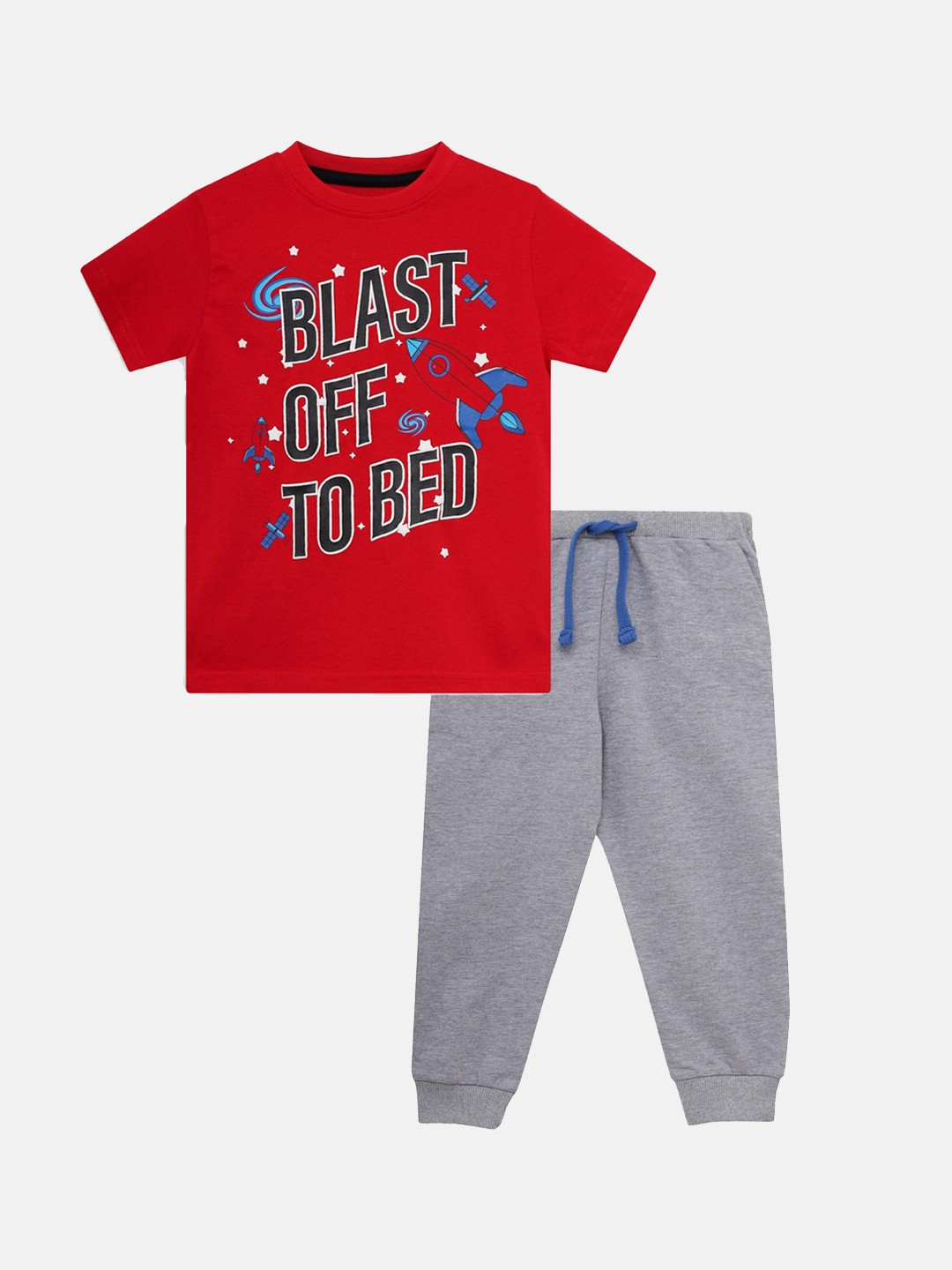 THETA Boys Red & Grey Printed Pure Cotton 2 Pc Night Suit