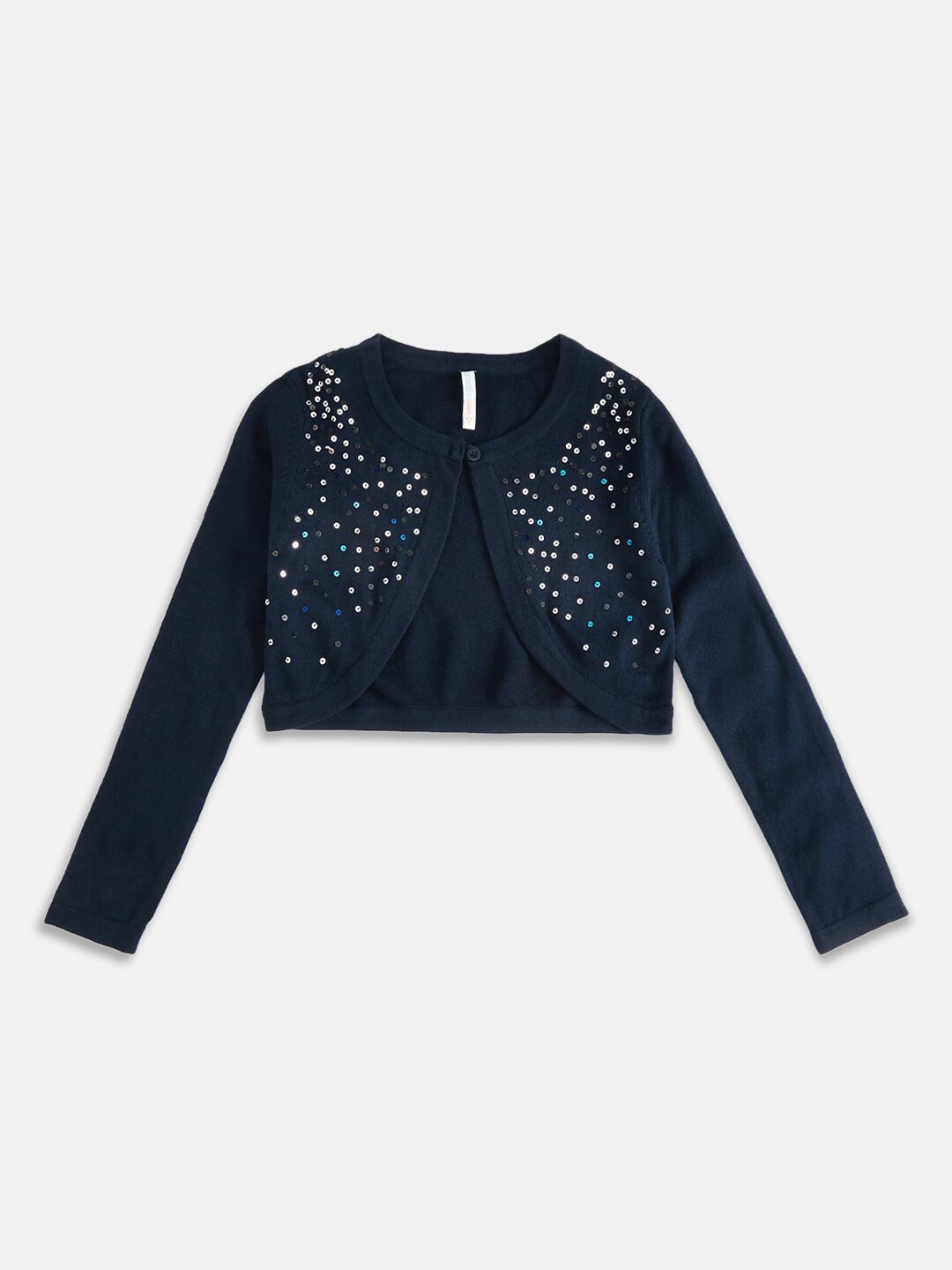 Pantaloons Junior Girls Navy Blue Acrylic Crop Front-Open Sweater with Embellished Detail
Pantaloons Junior Girls Navy Blue Acrylic Crop Front-Open Sweater with Embellished Detail