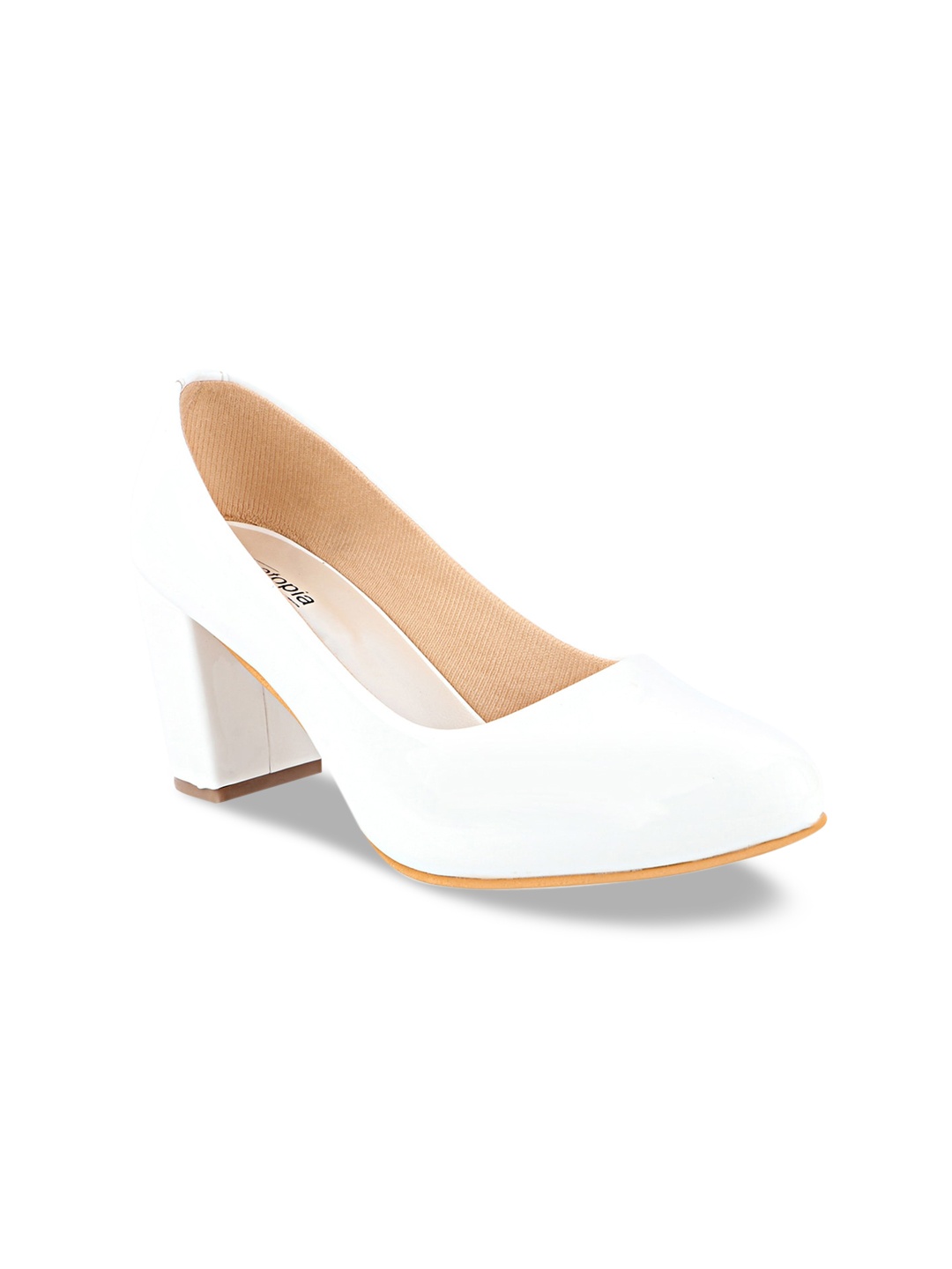 Shoetopia White Block Pumps
