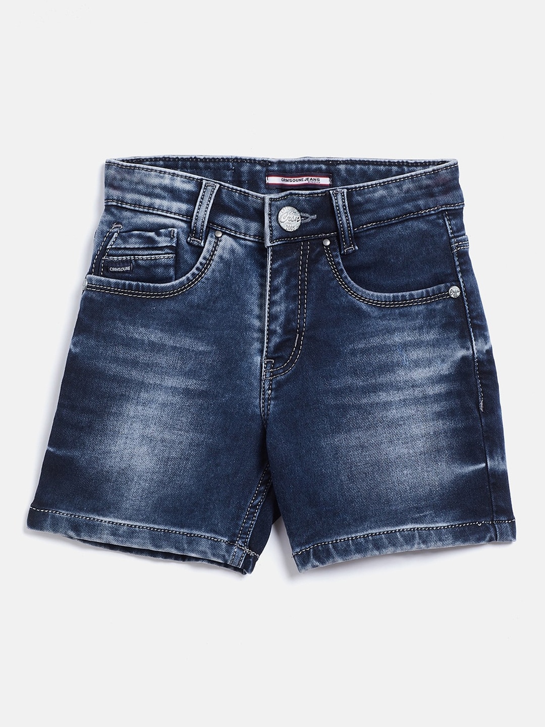 Crimsoune Club Boys Navy Blue Washed Outdoor Denim Shorts