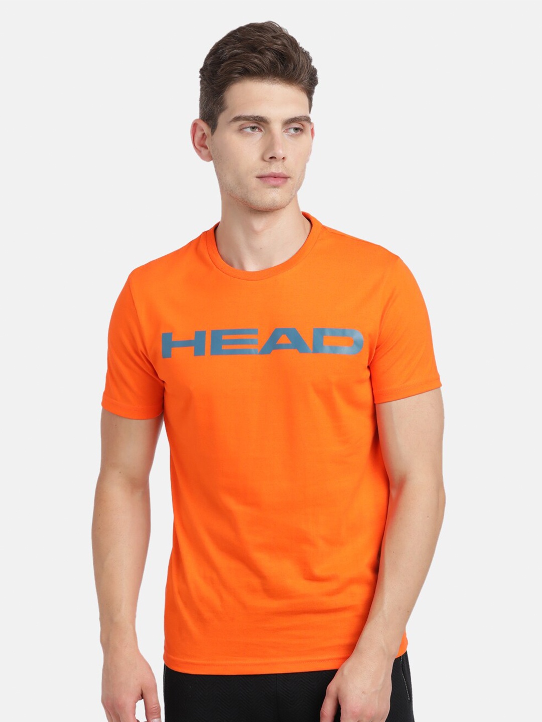 Head Men Orange Typography Printed Slim Fit Cotton T-shirt