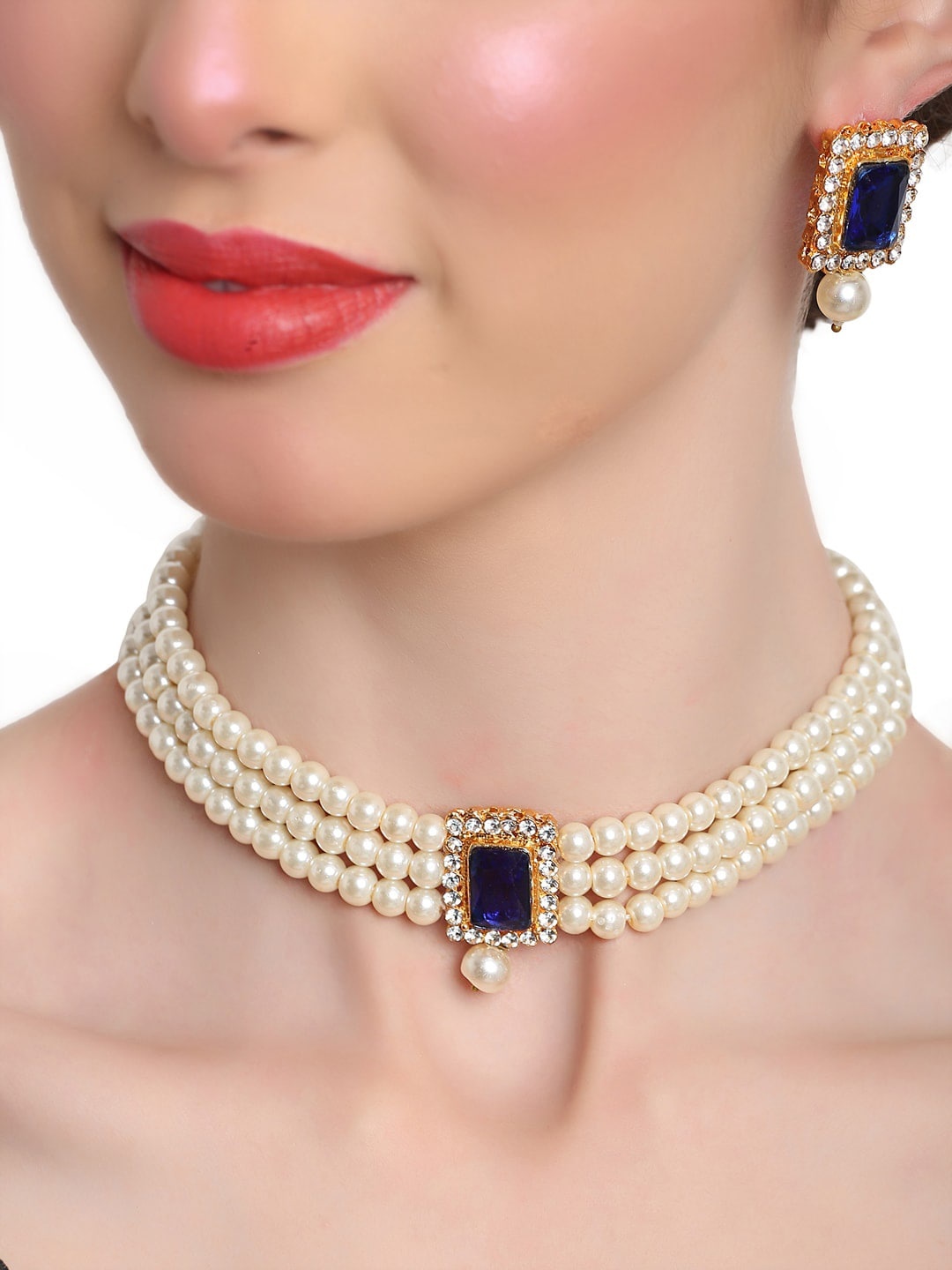 Shining Diva Women Grey & White Pearls Beaded & Kundan Studded Choker Jewellery Set, Blue
Shining Diva Women Grey & White Pearls Beaded & Kundan Studded Choker Jewellery Set, Blue