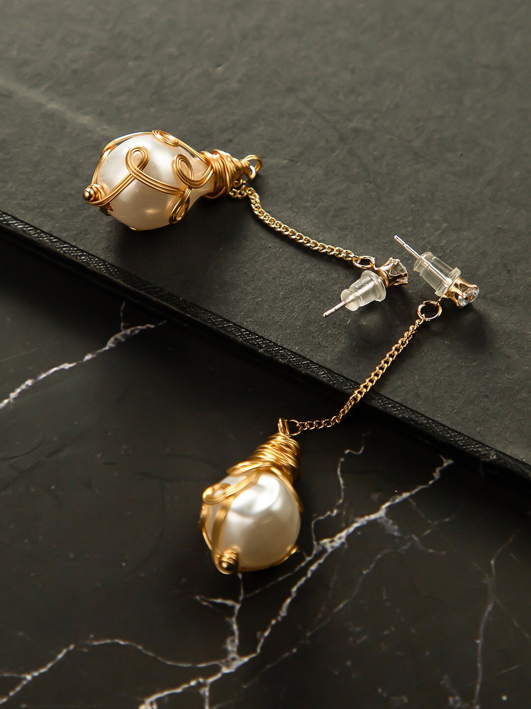 anore Women Gold-Plated Contemporary Pearl Drop Earrings