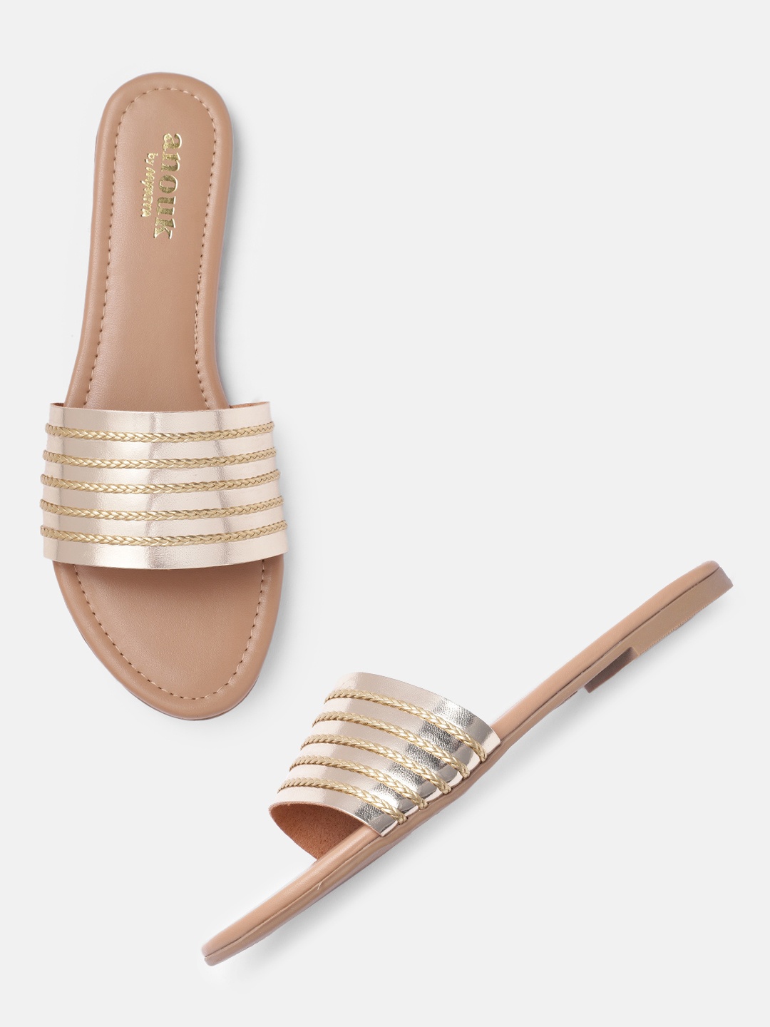 Anouk Women Gold-Toned Open Toe Flats