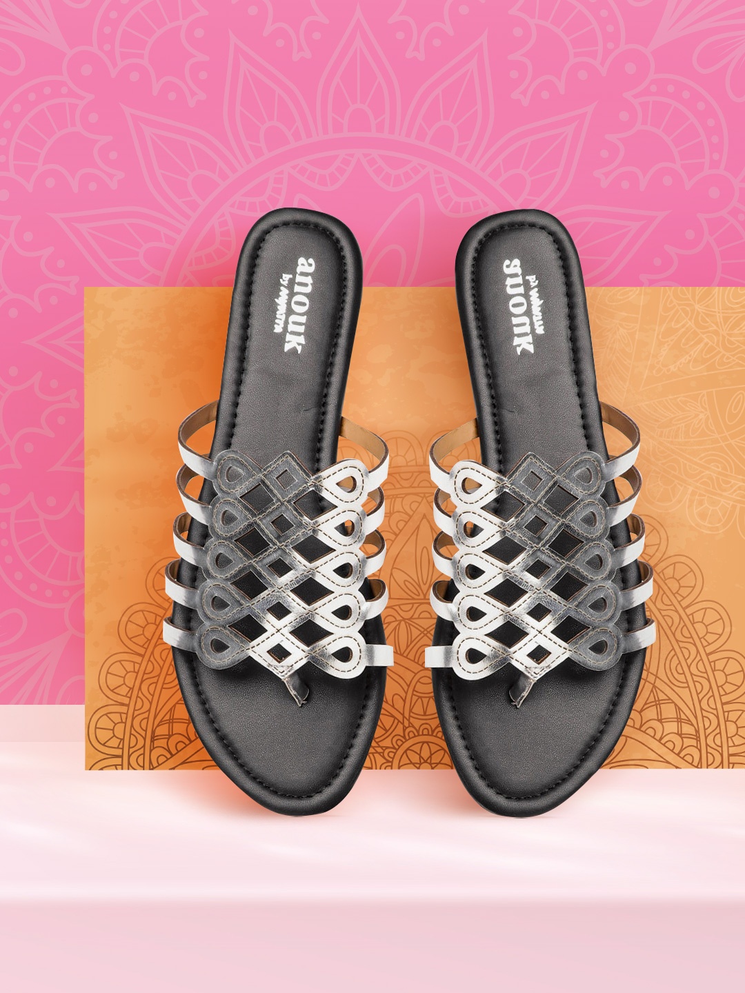 Anouk Women Silver-Toned Solid Open Toe Flats
