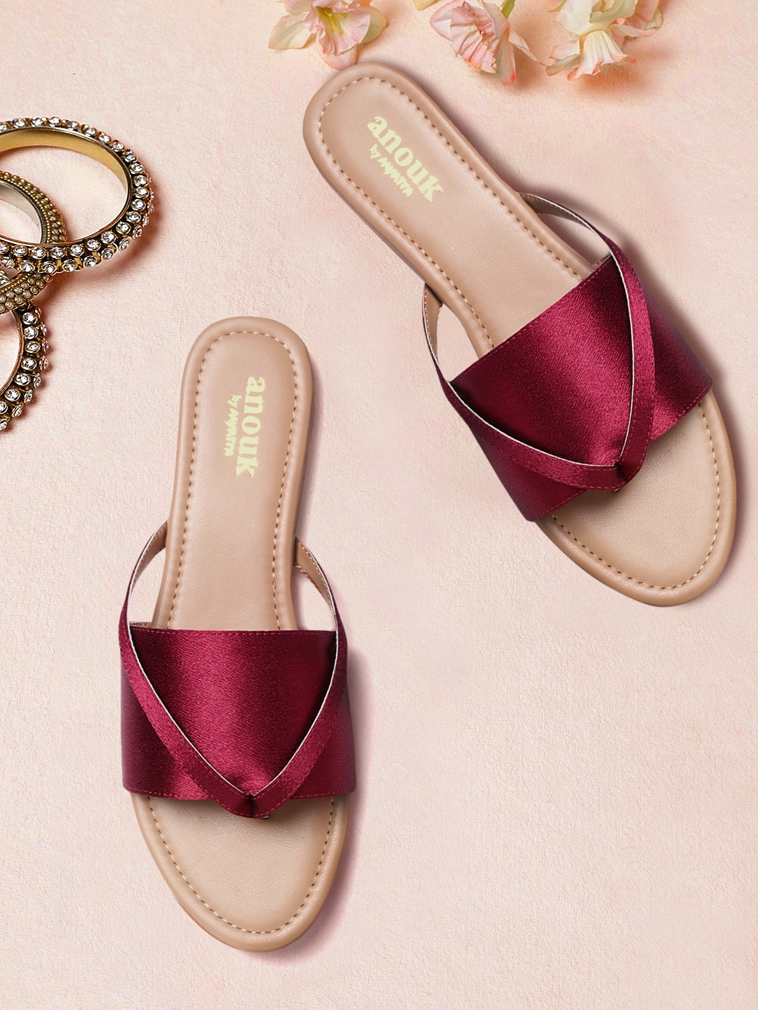Anouk Women Maroon Solid Open Toe Flats
