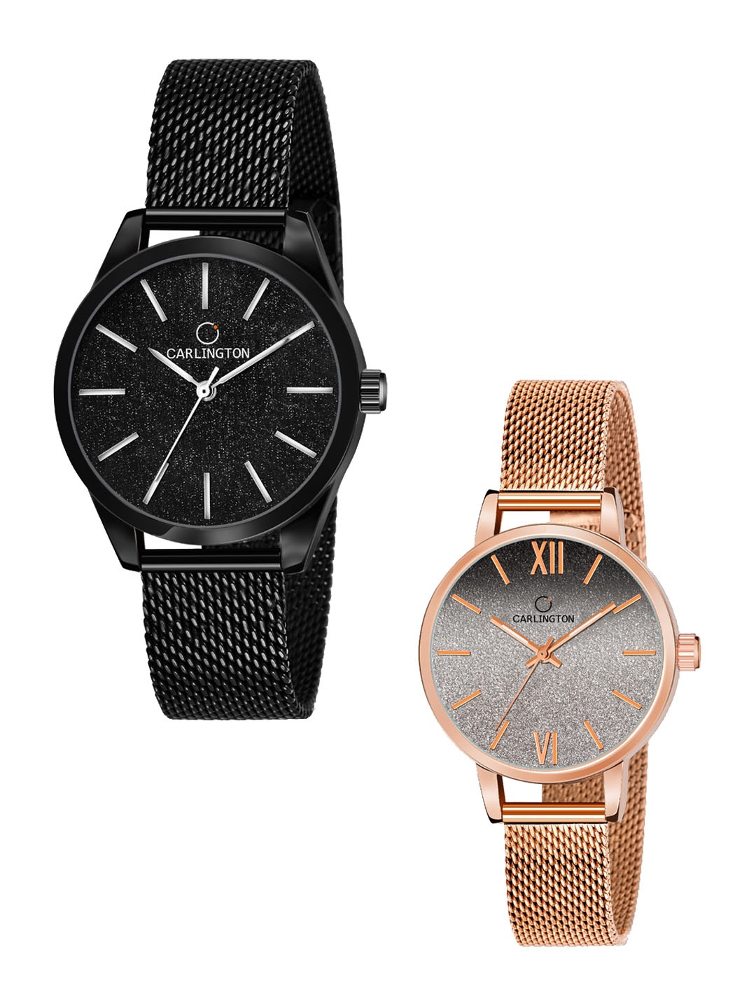 CARLINGTON Women Rose & Black Set of 2 Stainless Steel Bracelet Straps Analogue Watches
CARLINGTON Women Rose & Black Set of 2 Stainless Steel Bracelet Straps Analogue Watches