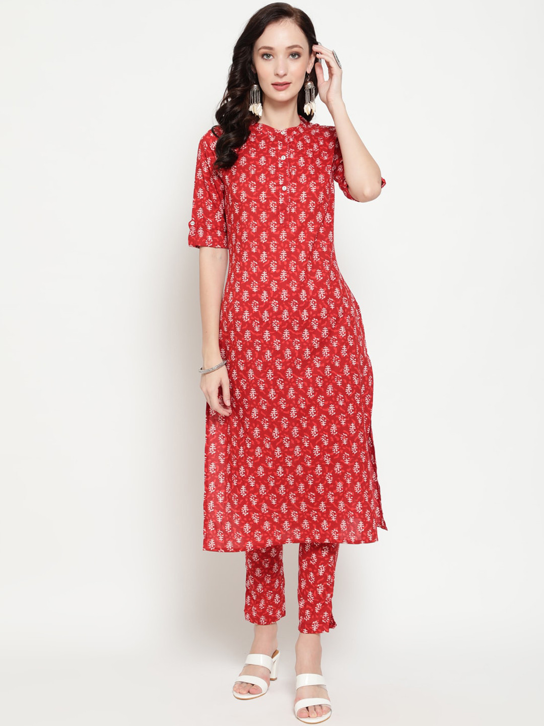 antaran Women Red & White Floral Printed Regular Pure Cotton Kurta with Trousers 
antaran Women Red & White Floral Printed Regular Pure Cotton Kurta with Trousers