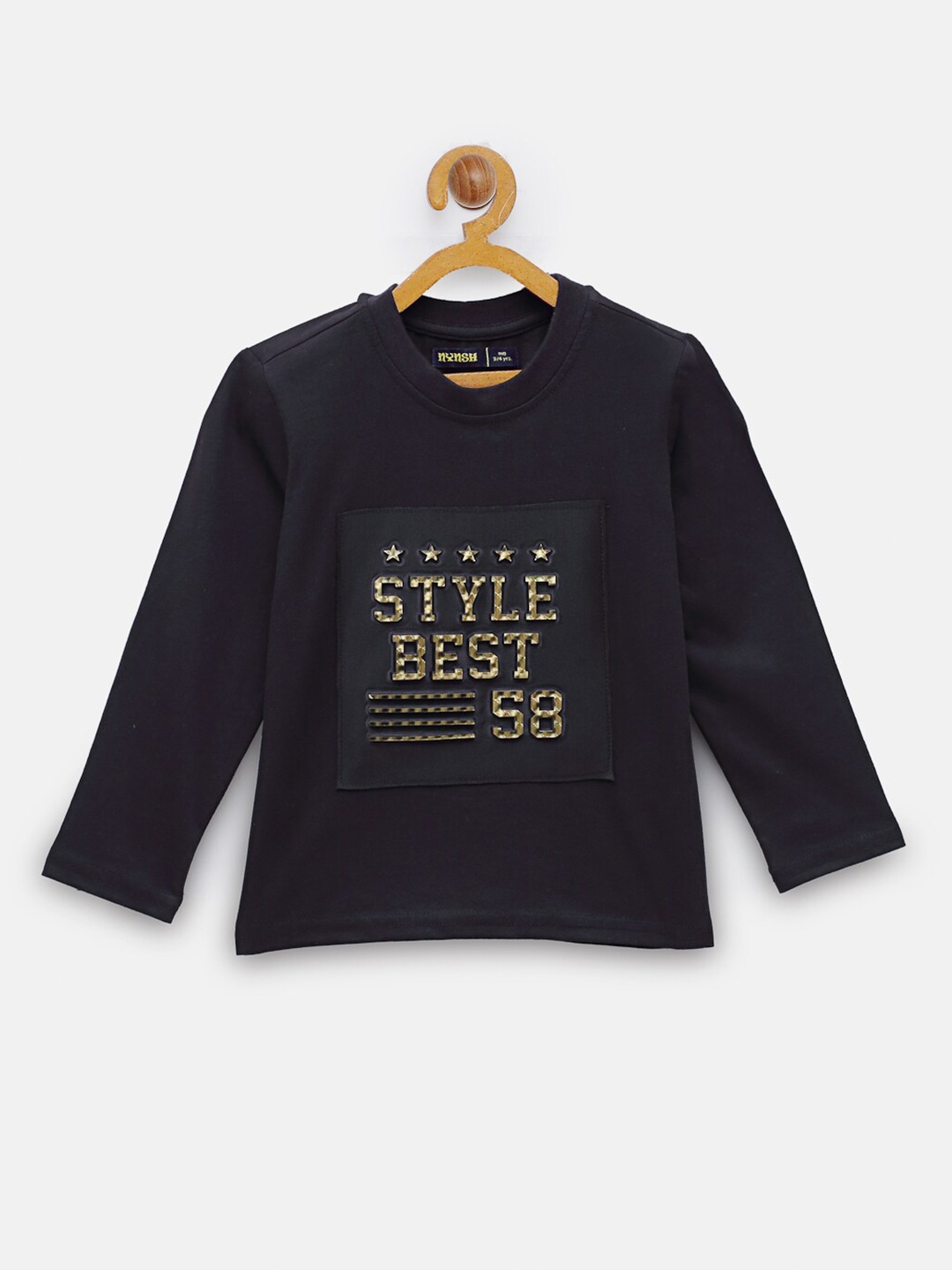 NYNSH Boys Black Printed Full Sleeve T-shirt