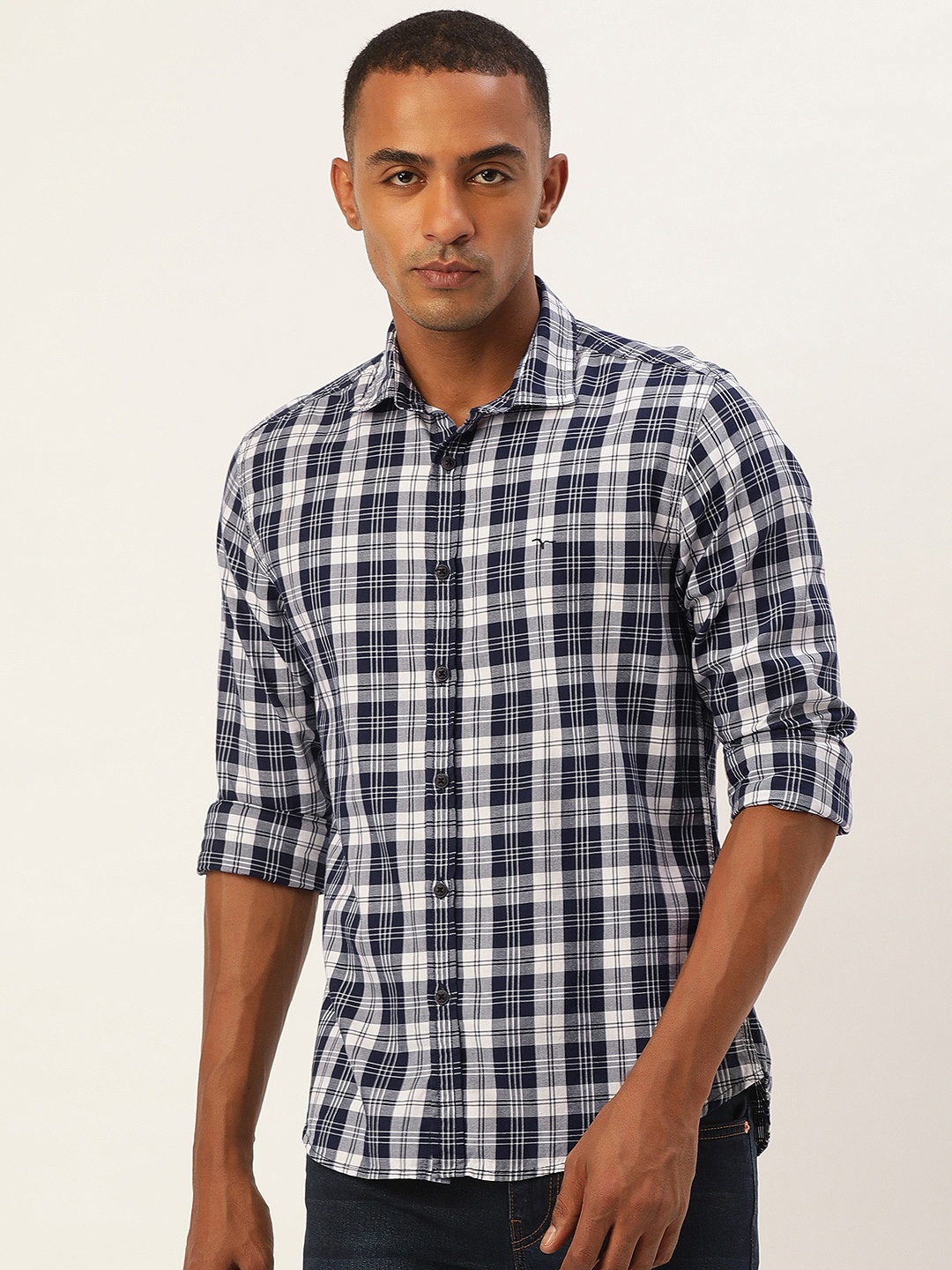 Flying Machine Men Navy Blue & White Slim Fit Tartan Checked Pure Cotton Casual Shirt
Flying Machine Men Navy Blue & White Slim Fit Tartan Checked Pure Cotton Casual Shirt