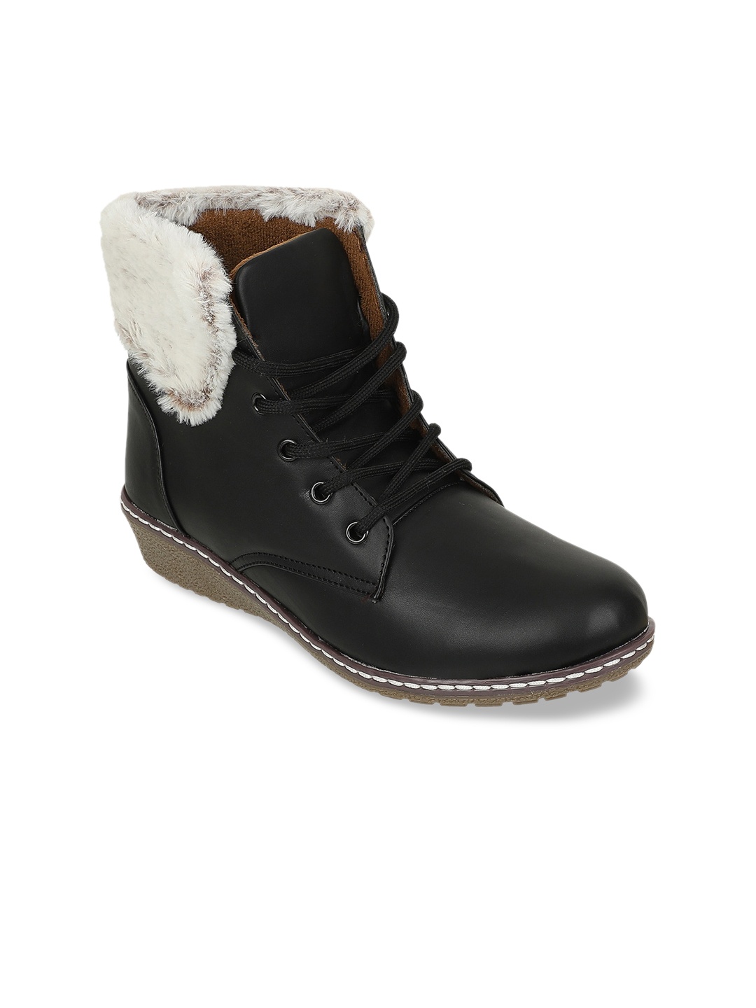 SHUZ TOUCH Women Black & White Comfort Heeled Boots