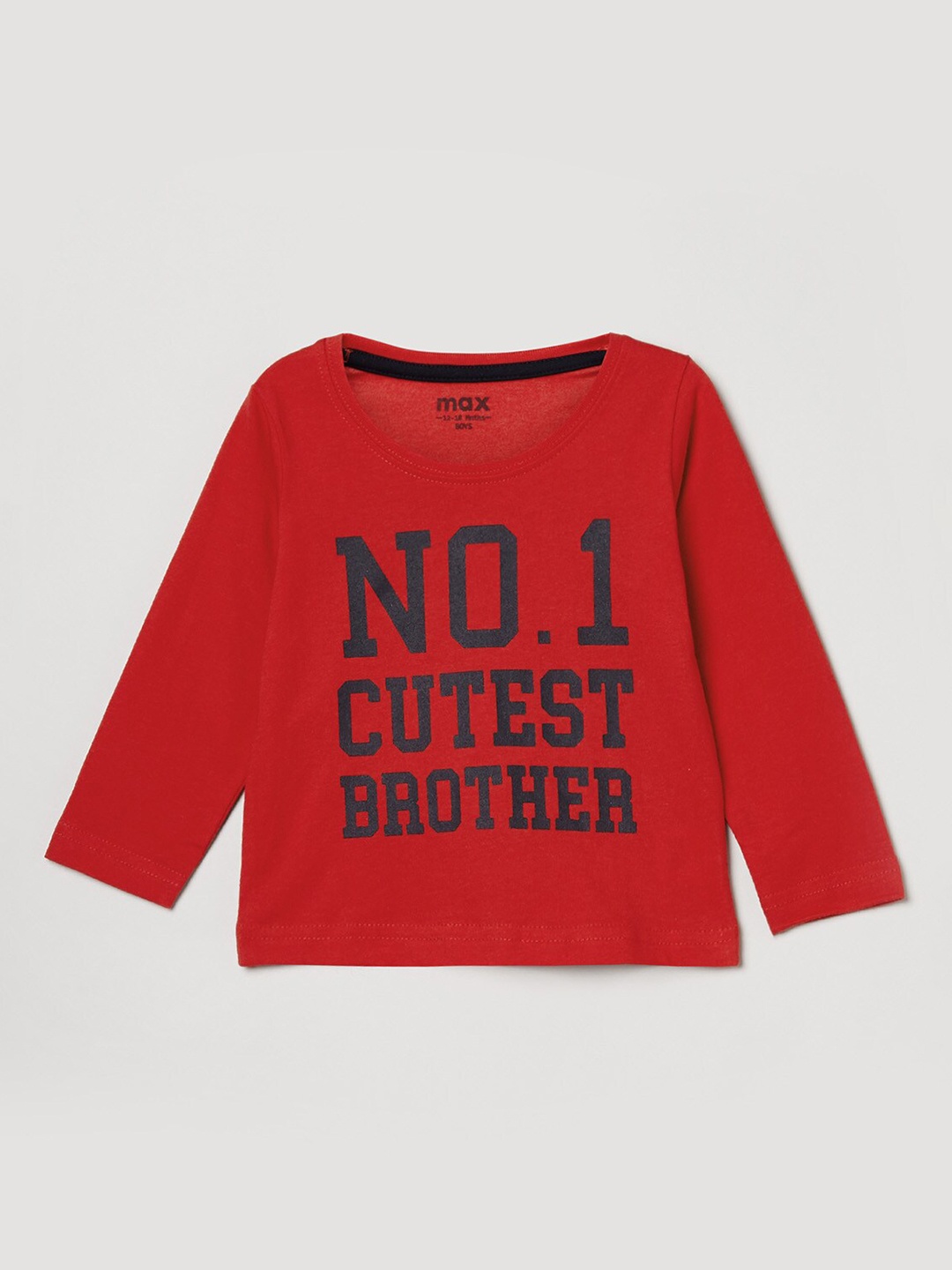 Max Boys Red Typography Printed T-shirt
