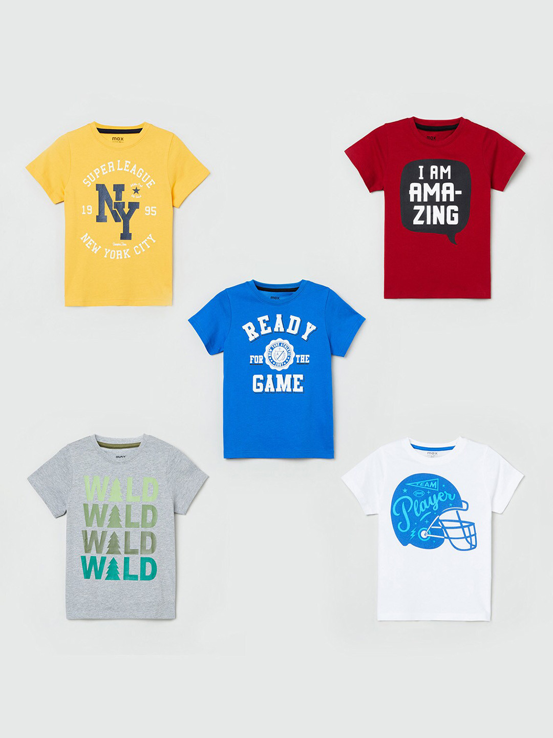 max Boys Pack of 5 Printed Round Neck T-shirts, Multi
max Boys Pack of 5 Printed Round Neck T-shirts, Multi