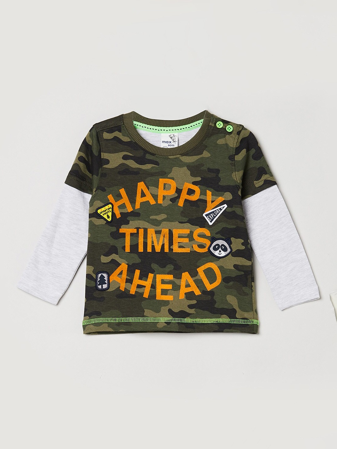 max Boys Green Camouflage Printed T-shirt