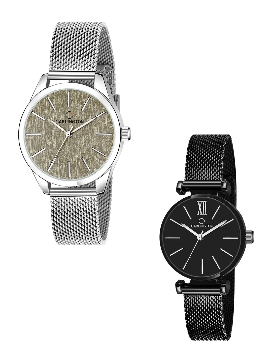 CARLINGTON Women Set of 2 Stainless Steel Bracelet Style Straps Analogue Watch, Black
CARLINGTON Women Set of 2 Stainless Steel Bracelet Style Straps Analogue Watch, Black