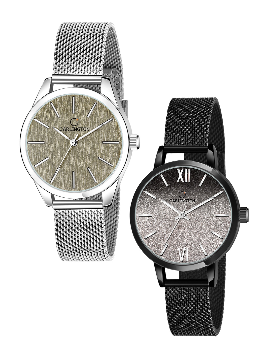 CARLINGTON Women Silver & Black Set Of 2 Stainless Steel Bracelet Style Analogue Watch
CARLINGTON Women Silver & Black Set Of 2 Stainless Steel Bracelet Style Analogue Watch