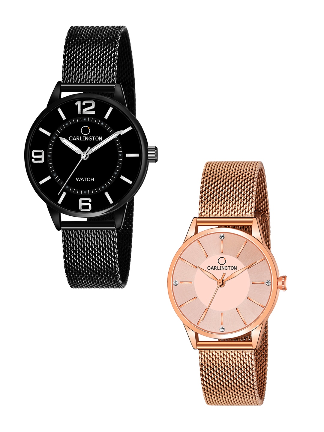 CARLINGTON Women Black & Rose Gold Set Of 2 Stainless Steel Bracelet Style Analogue Watch, Multi
CARLINGTON Women Black & Rose Gold Set Of 2 Stainless Steel Bracelet Style Analogue Watch, Multi