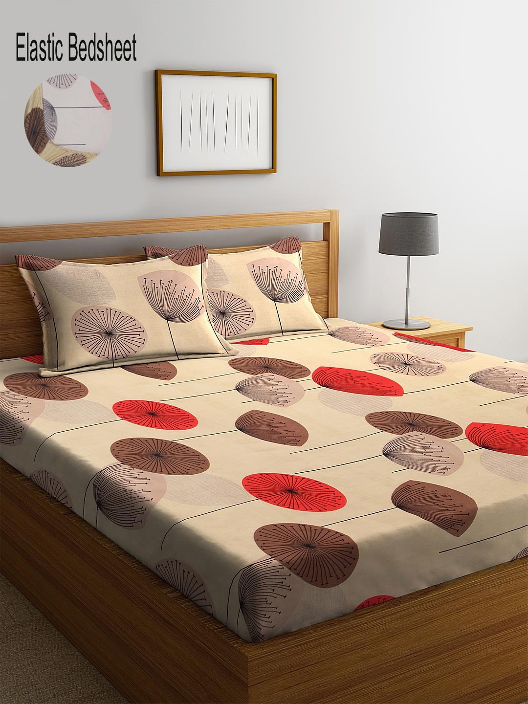 KLOTTHE Beige & Red Floral Printed 300 TC Fitted Double Bedsheet with 2 Pillow Covers
KLOTTHE Beige & Red Floral Printed 300 TC Fitted Double Bedsheet with 2 Pillow Covers