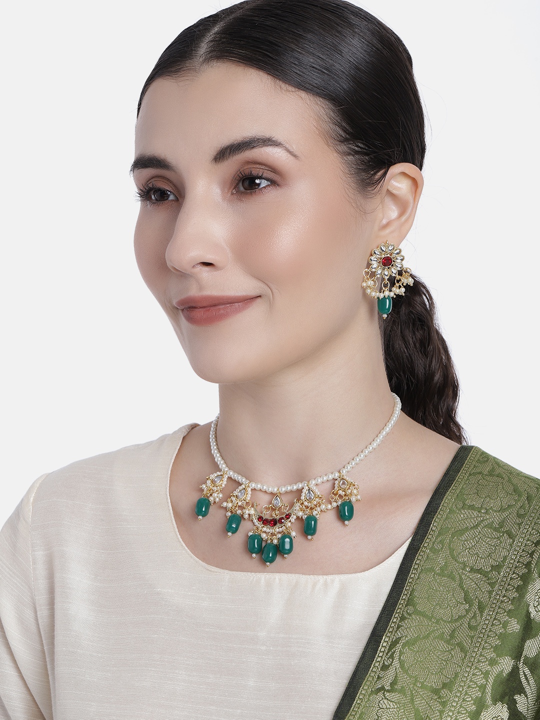 I Jewels Gold Plated Green & White Beaded Pearl Moti Mala Necklace Jewellery Set
I Jewels Gold Plated Green & White Beaded Pearl Moti Mala Necklace Jewellery Set
