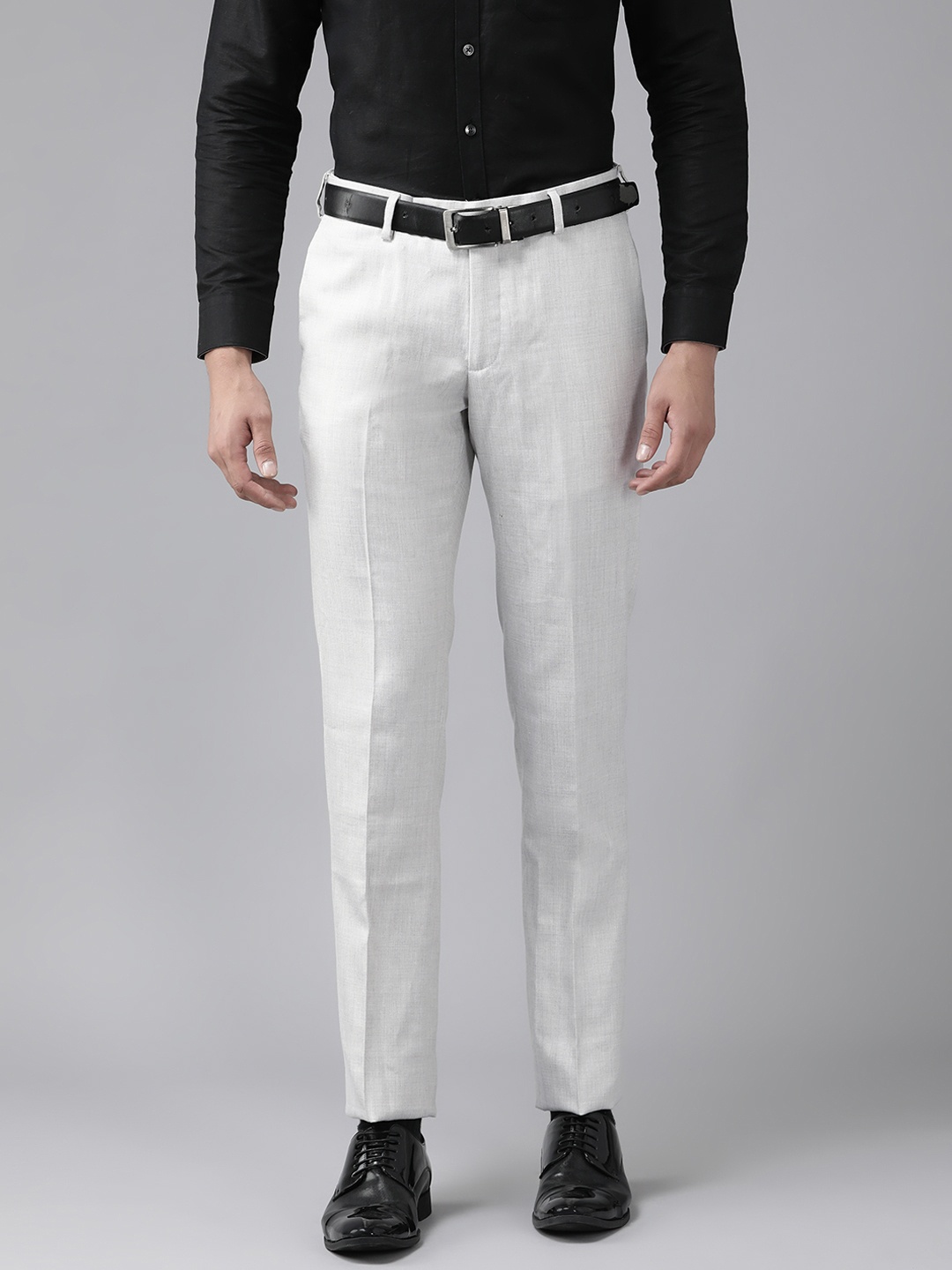 Arrow Men Solid Tailored Fit Flat-Front Formal Trousers, Grey