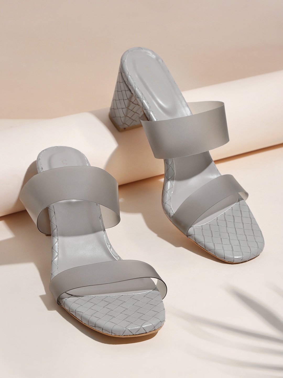 Mast & Harbour Women Grey Solid Block Heel Sandals