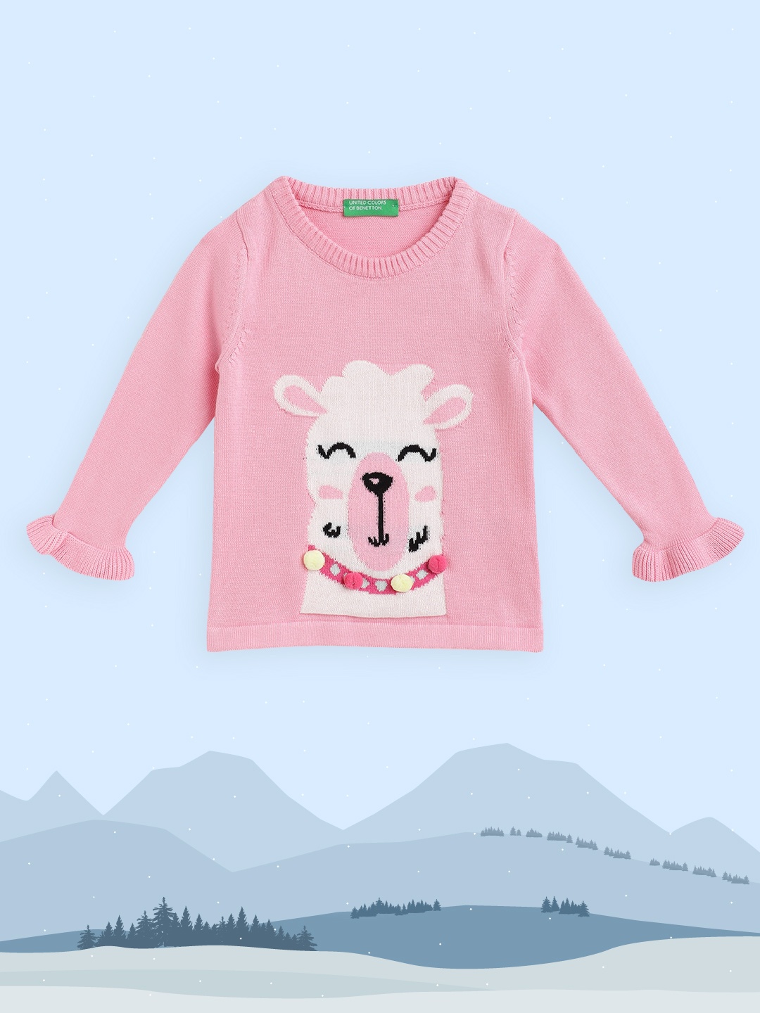 United Colors of Benetton Girls Pink & White Cotton Llama Pullover with Pom-Pom Detail
United Colors of Benetton Girls Pink & White Cotton Llama Pullover with Pom-Pom Detail
