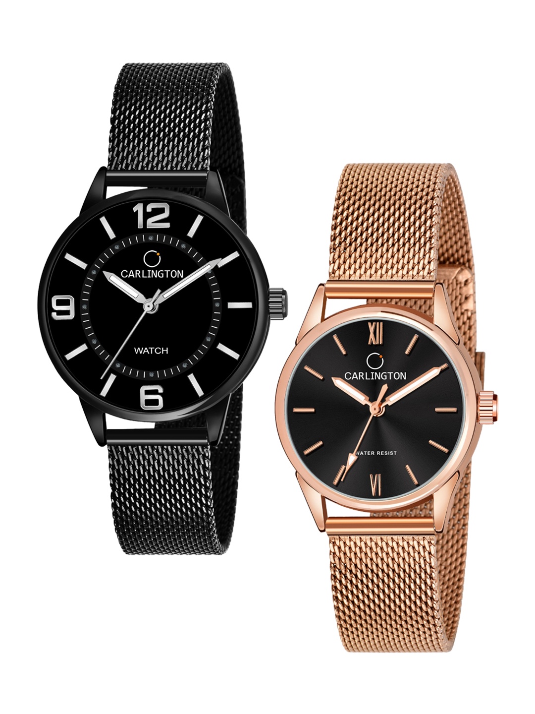 CARLINGTON Women Set Of 2 Black Analogue Watch CT2002 CT2008