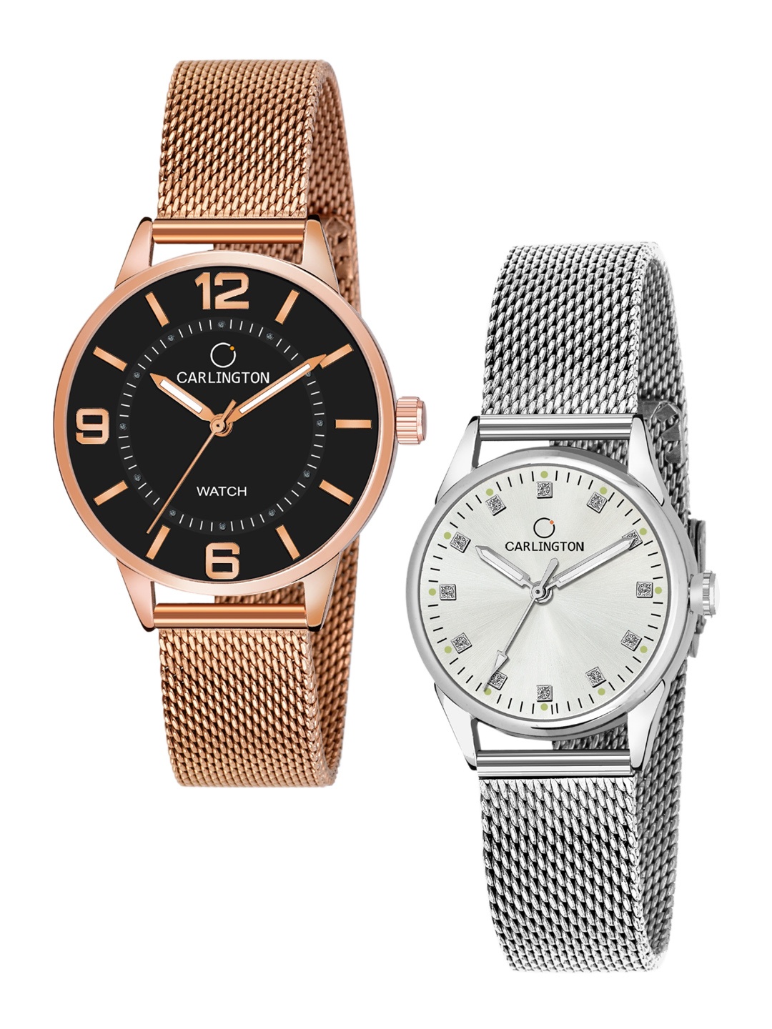 CARLINGTON Women Set of 2 Gold-Toned & Silver-Toned Watch CT2002 RoseBlack-CT2003 Silver
CARLINGTON Women Set of 2 Gold-Toned & Silver-Toned Watch CT2002 RoseBlack-CT2003 Silver