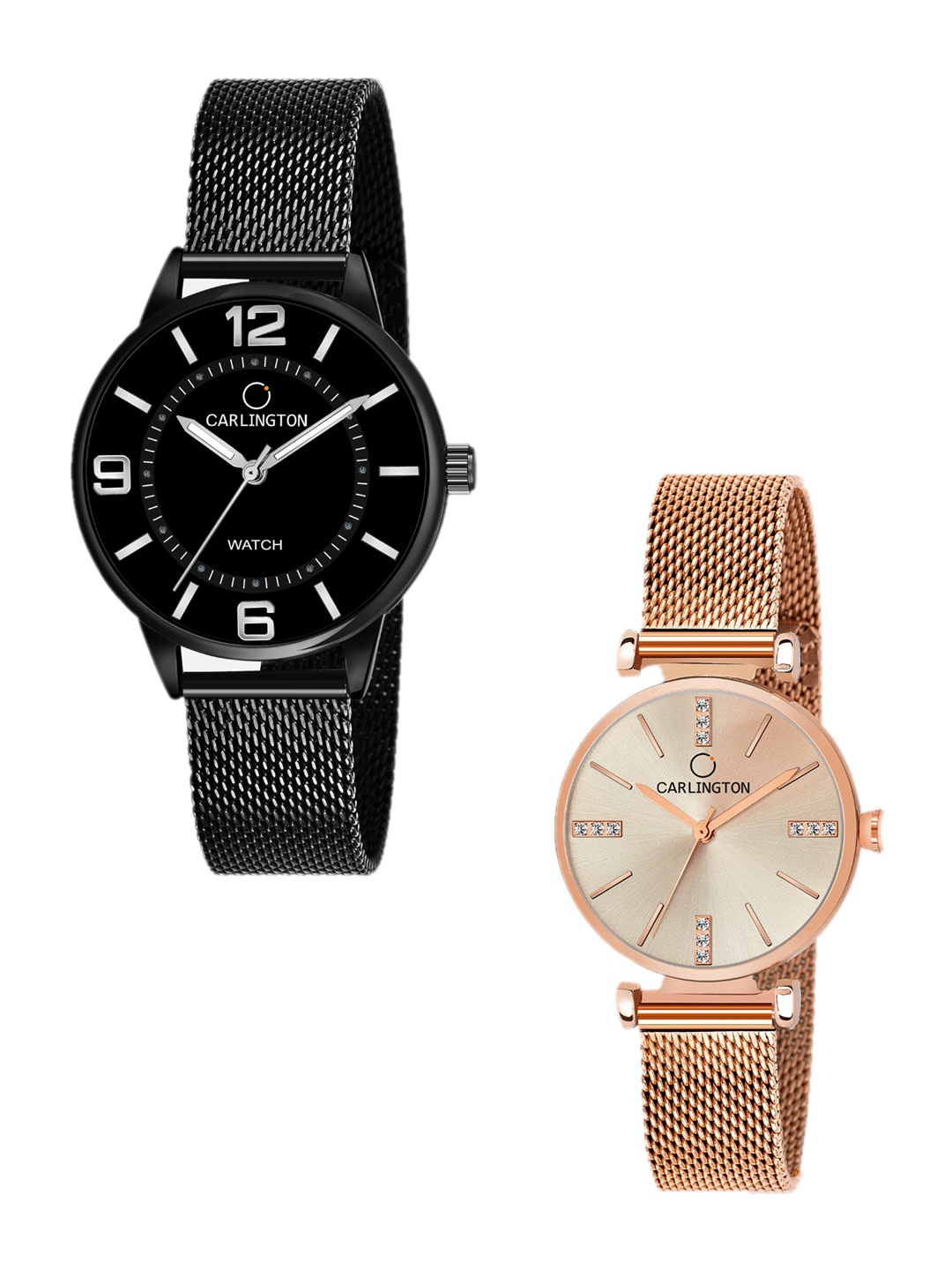 CARLINGTON Women Set Of 2 Black Analogue Watch CT2002 CT2011