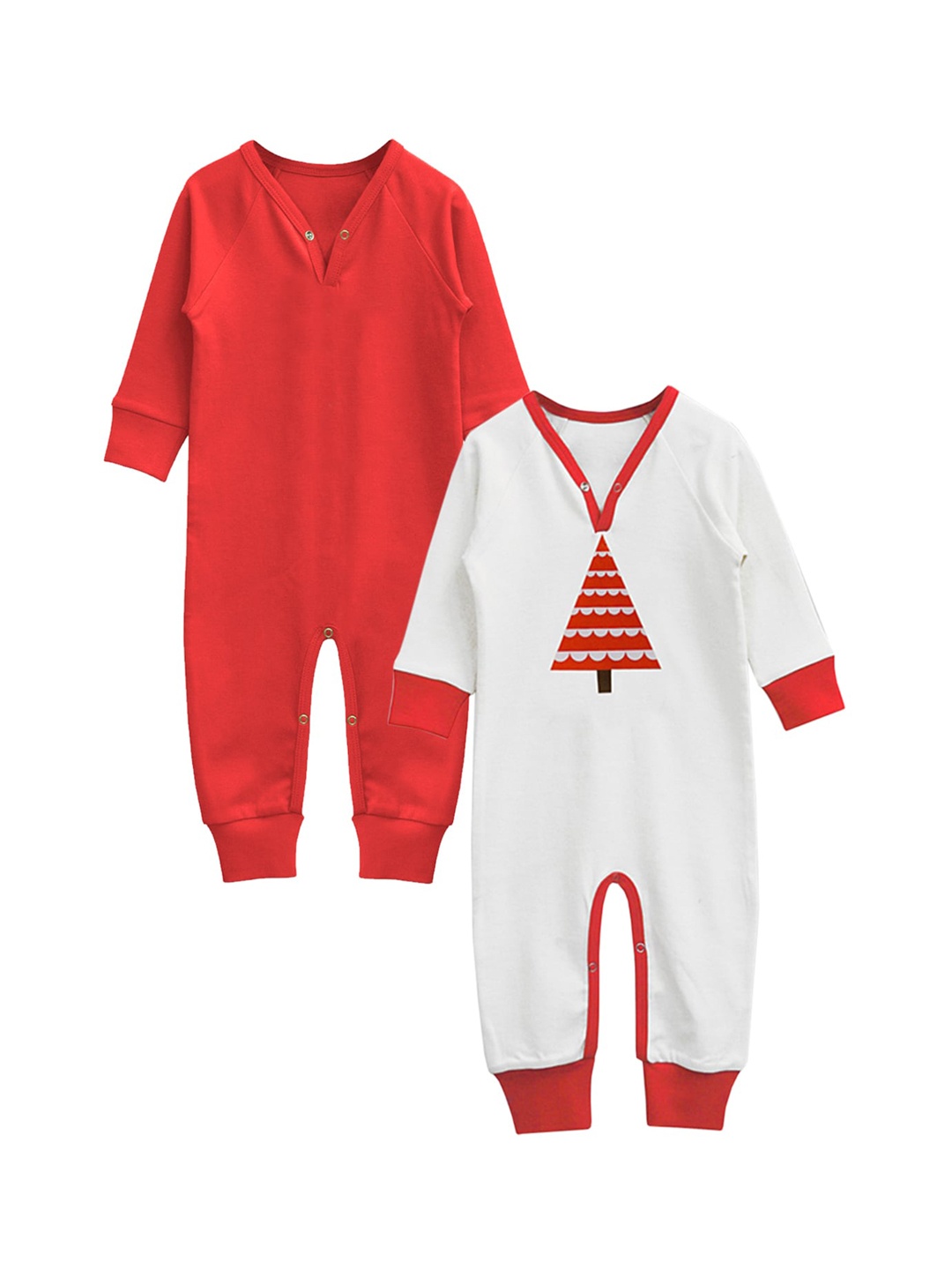 A.T.U.N. Infant Kids Pack Of 2 Cotton Rompers, Red