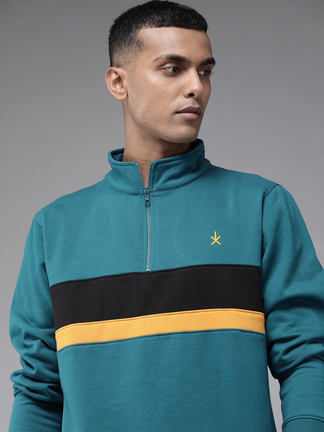 Roadster Men Teal Blue Striped Sweatshirt