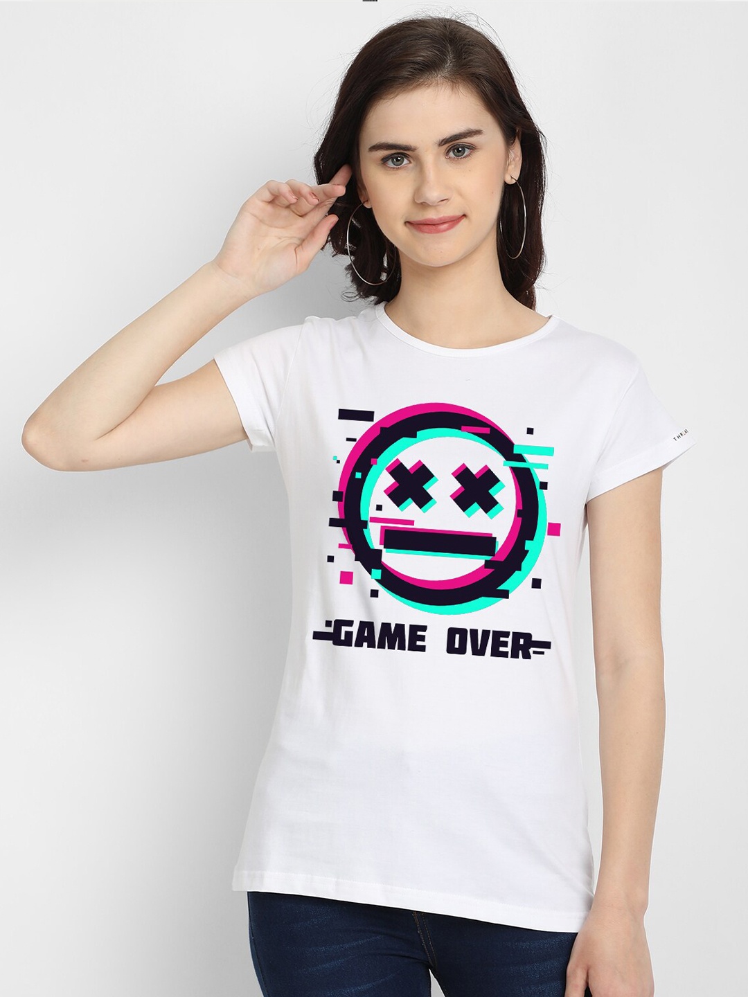 THREADCURRY Women White Typography Printed T-shirt