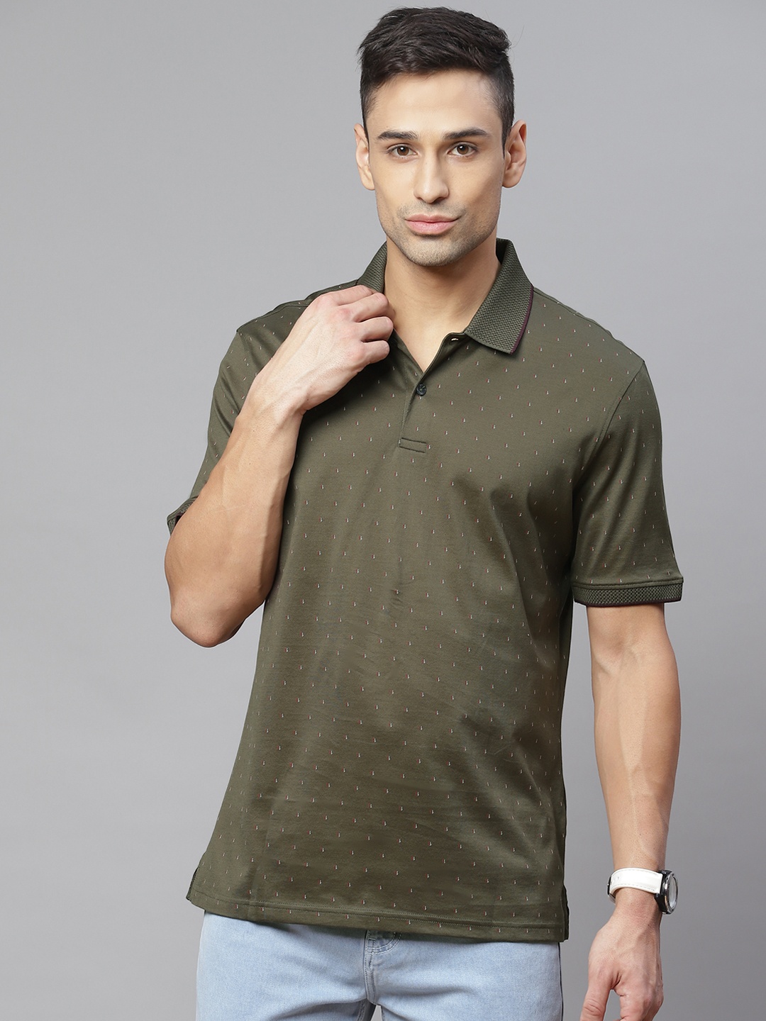Marks & Spencer Men Olive Green & Coffee Brown Ditsy Print Cotton Polo Collar T-shirt
Marks & Spencer Men Olive Green & Coffee Brown Ditsy Print Cotton Polo Collar T-shirt