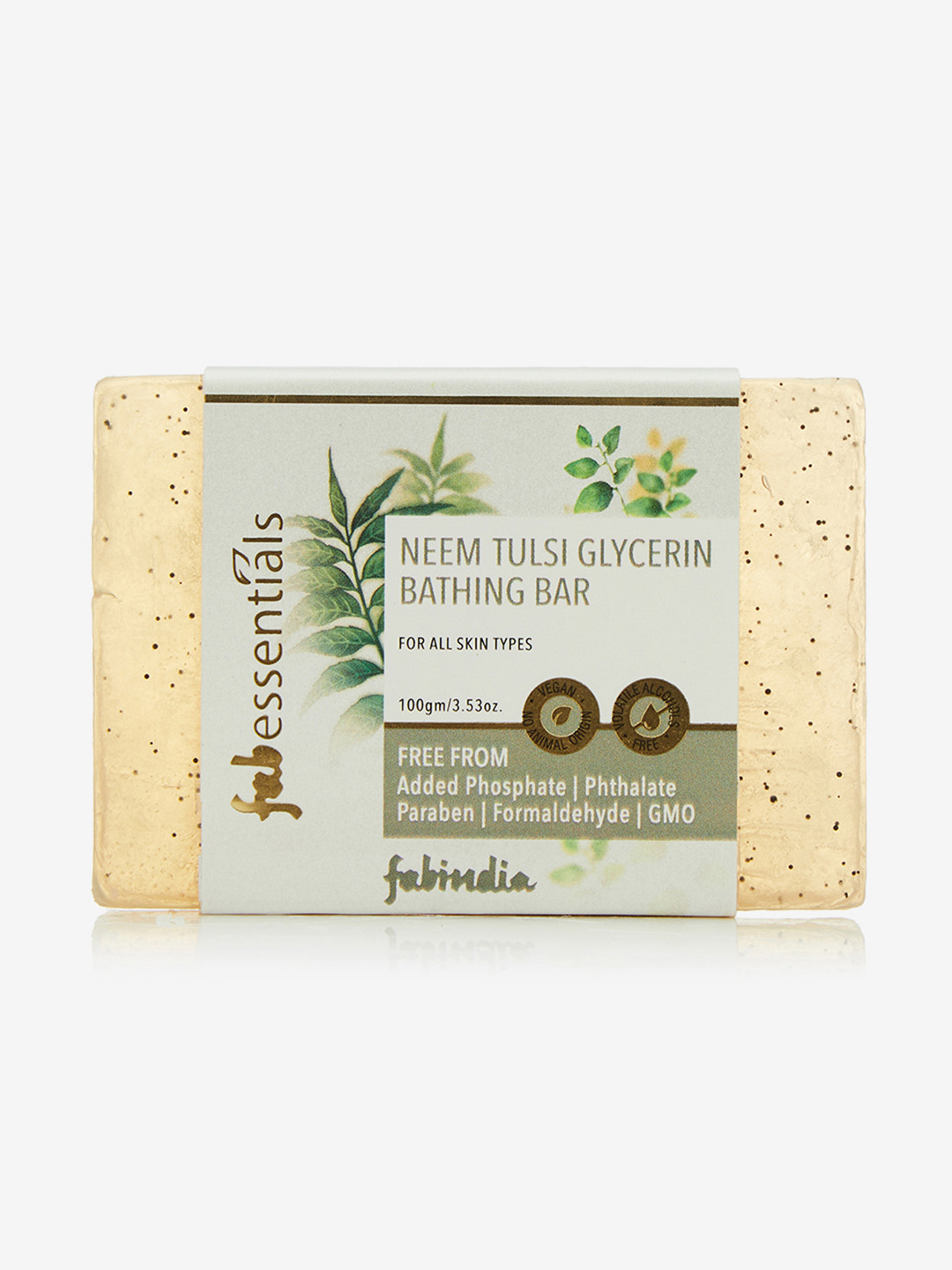 Fabindia Fabessentials Neem Tulsi Glycerin Bathing Bar - 100g, Off white 
Fabindia Fabessentials Neem Tulsi Glycerin Bathing Bar - 100g, Off white