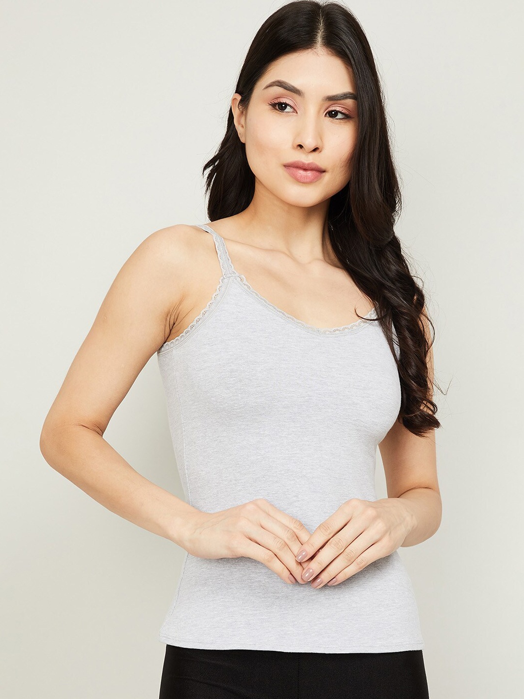 Ginger by Lifestyle Women Grey Melange Solid Camisole