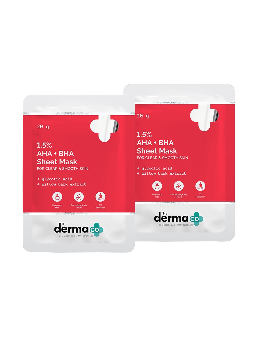 The Derma co. Set Of 2 1.5% AHA + BHA Face Serum Sheet Mask, White