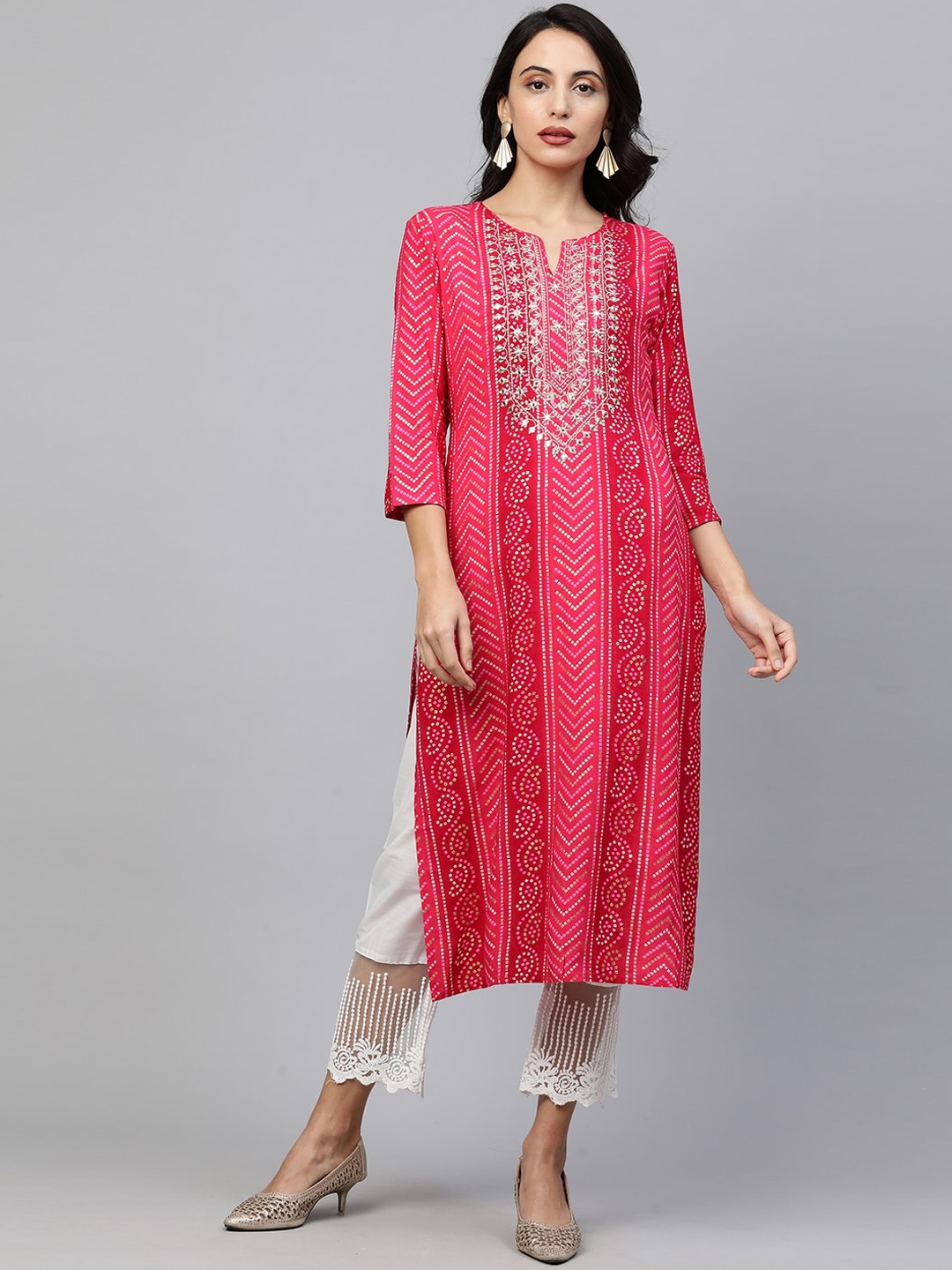 FASHOR Women Pink Bandhani Embroidered Keyhole Neck Flared Sleeves Thread Work Kurta
FASHOR Women Pink Bandhani Embroidered Keyhole Neck Flared Sleeves Thread Work Kurta