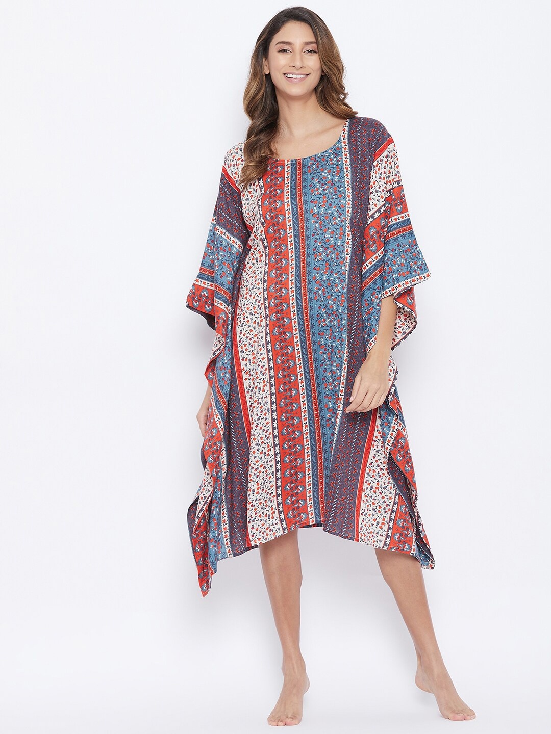The Kaftan Company Red Printed Nightdress