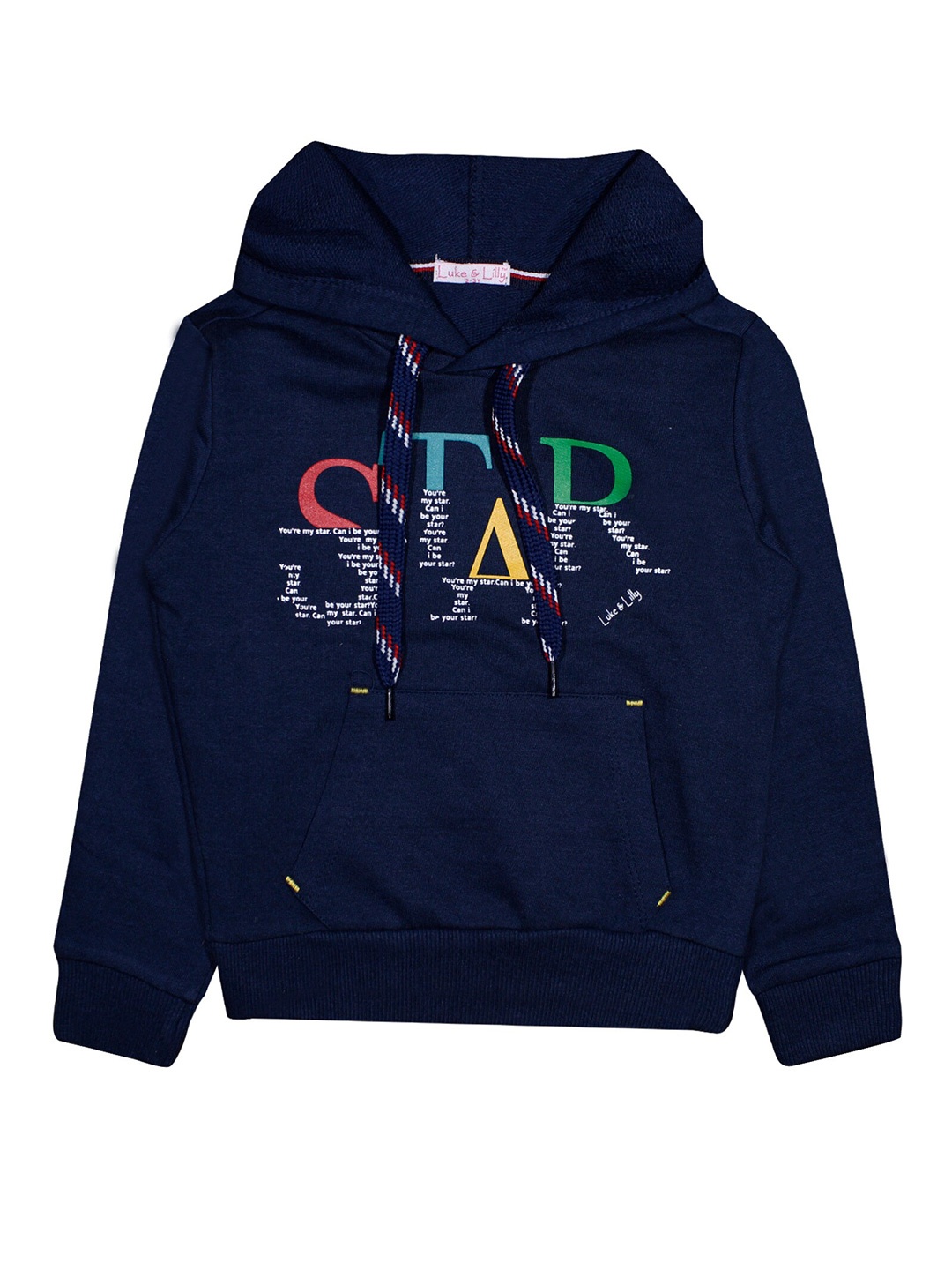 Luke & Lilly Boys Navy Blue Printed Hooded Sweatshirt