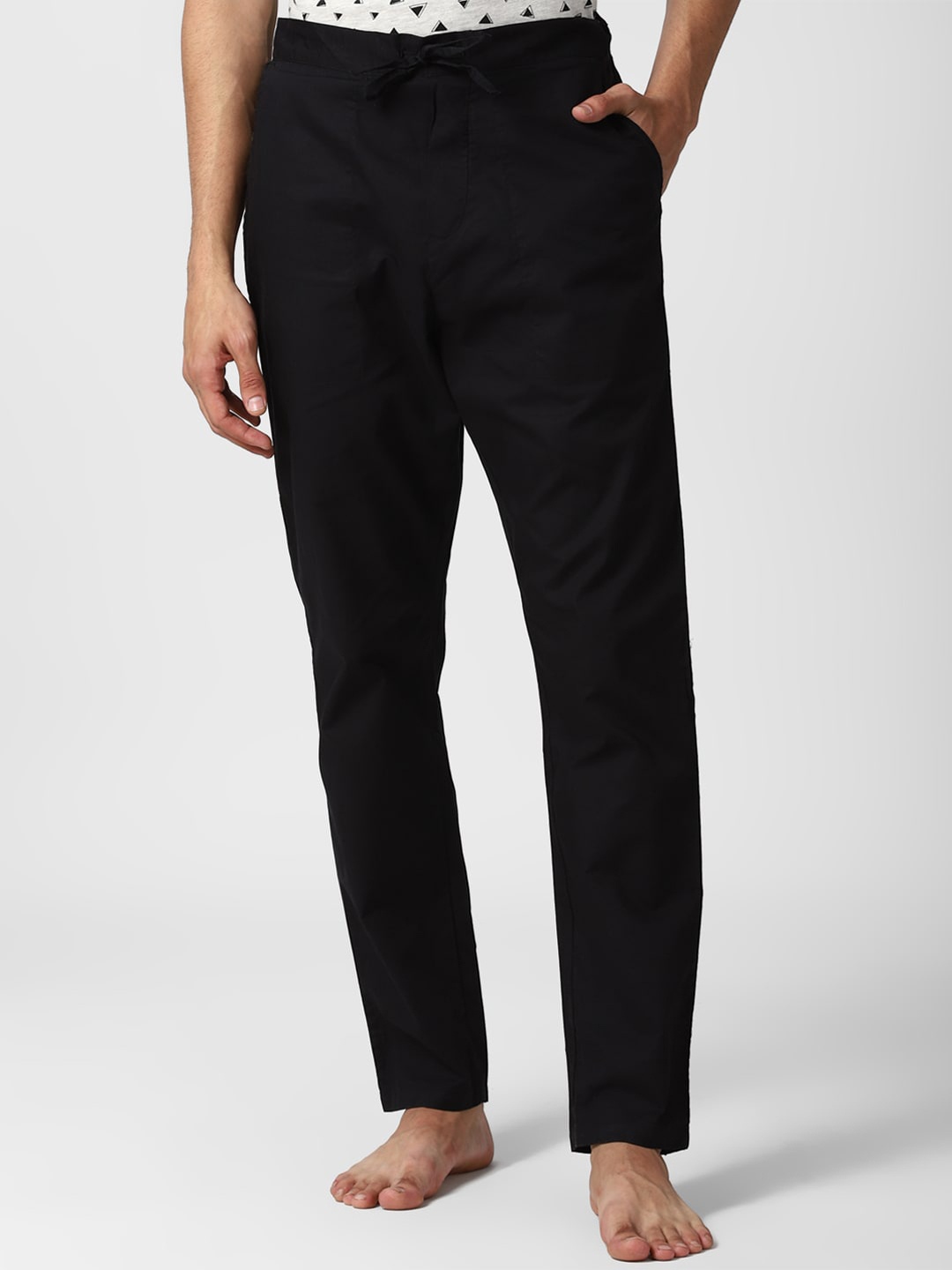 Peter England Men Black Solid Pure Cotton Loose-Fit Lounge Pants