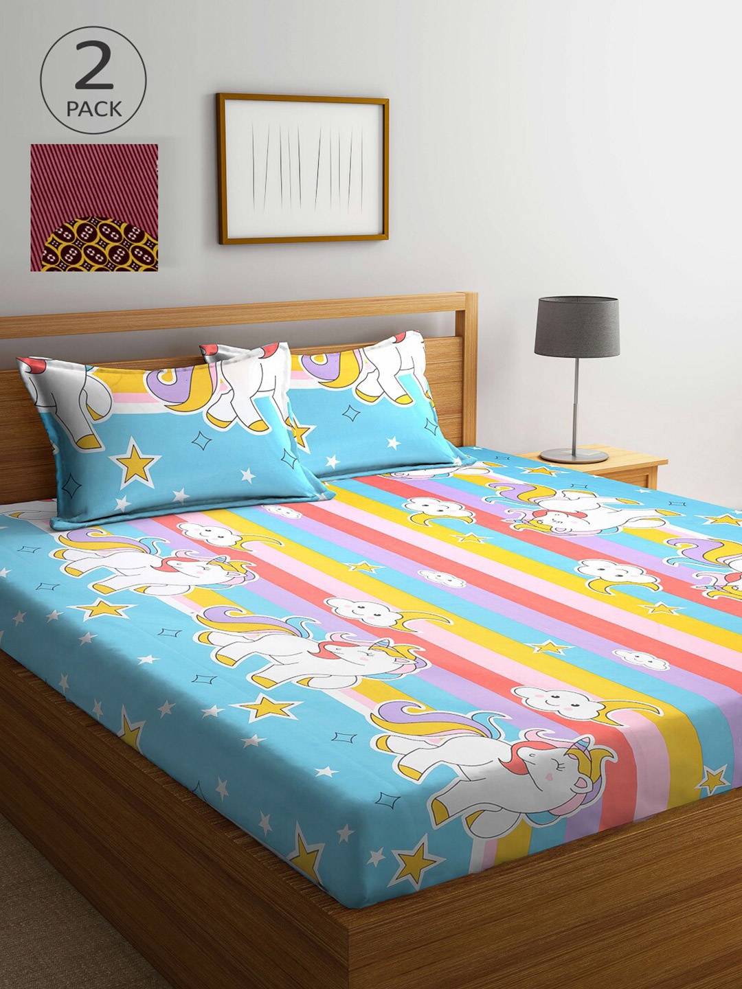 KLOTTHE Multicoloured Printed 210 TC 2 King Bedsheet with 4 Pillow Covers, Multi