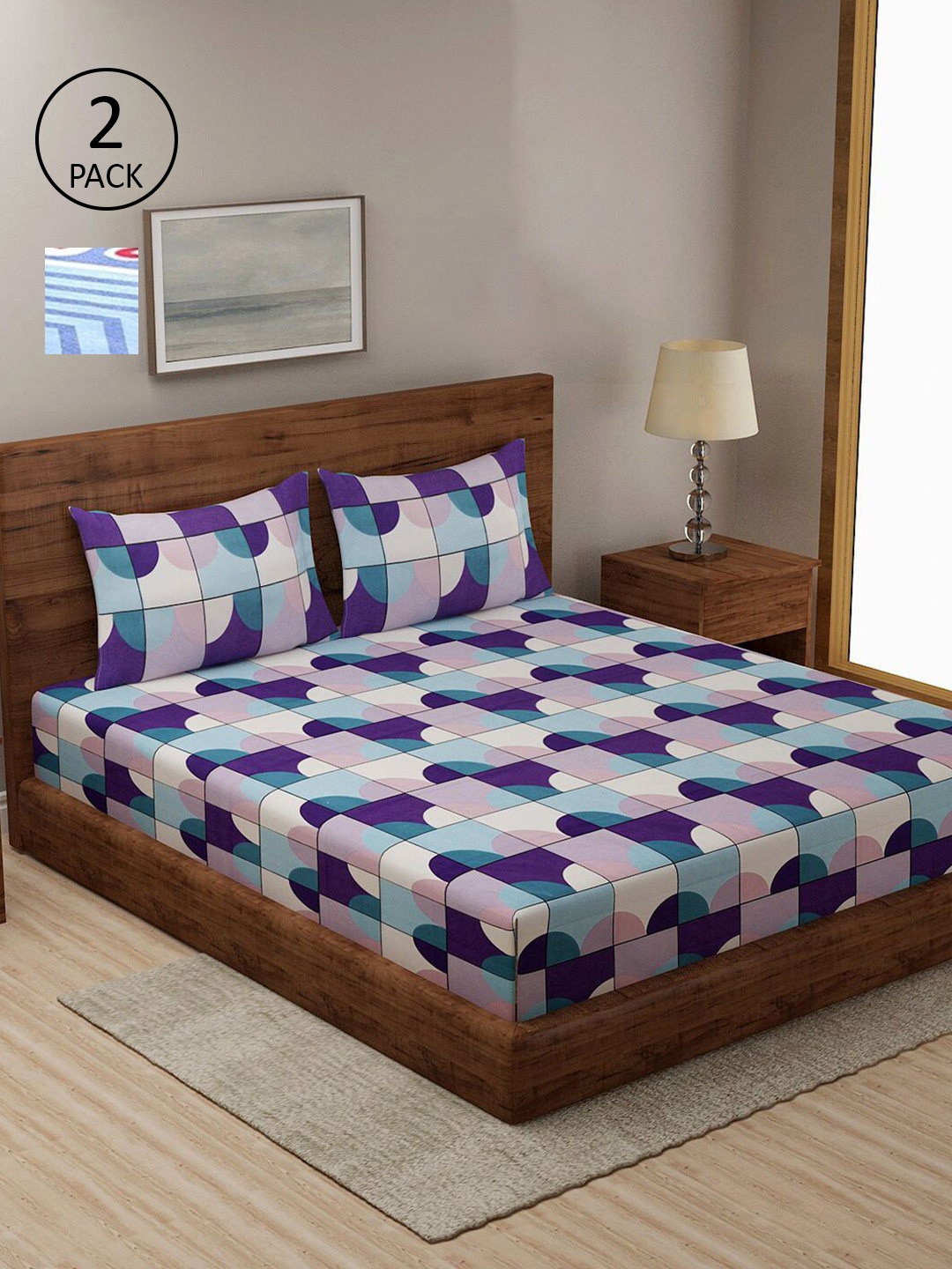 KLOTTHE Set Of 2 Blue & Purple Geometric 210 TC 2 King Bedsheet with 4 Pillow Covers
KLOTTHE Set Of 2 Blue & Purple Geometric 210 TC 2 King Bedsheet with 4 Pillow Covers