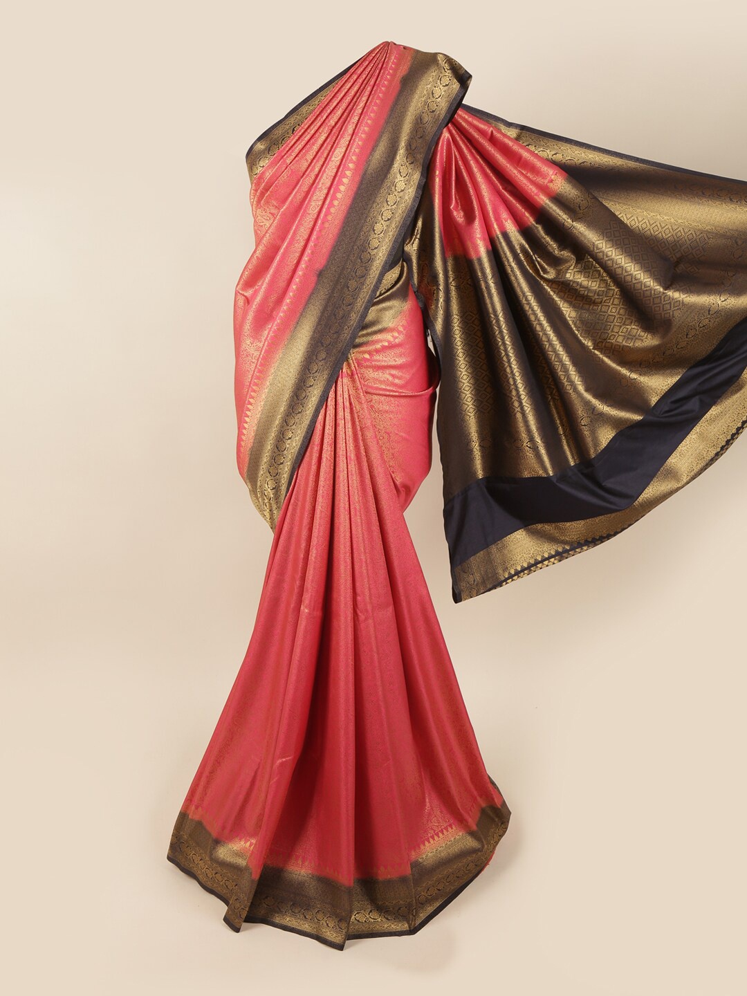 Pothys Pink & Black Ethnic Motifs Zari Art Silk Banarasi Saree