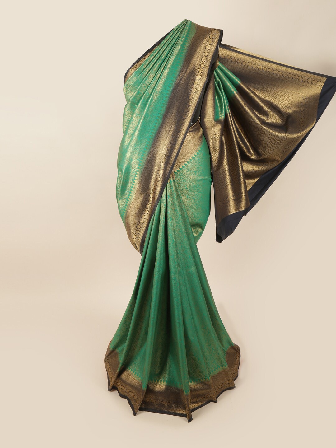 Pothys Green & Gold-Toned Woven Design Zari Art Silk Banarasi Saree