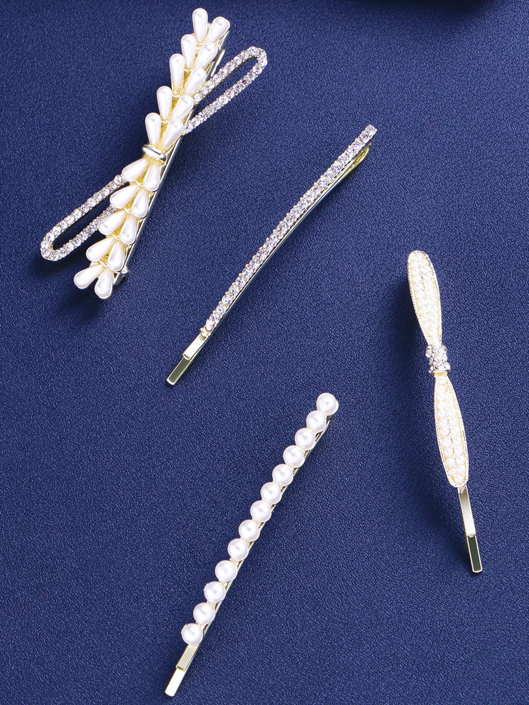 Yellow Chimes Women Gold-Toned & White Set of 4 Embellished Crystal & Pearl Hair Clips
Yellow Chimes Women Gold-Toned & White Set of 4 Embellished Crystal & Pearl Hair Clips