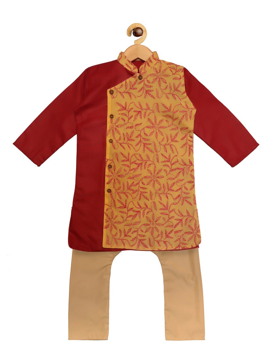 SOULFULLY INDIAN Boys Maroon & Beige Embroidered Angrakha Pure Cotton Kurta with Pyjamas
SOULFULLY INDIAN Boys Maroon & Beige Embroidered Angrakha Pure Cotton Kurta with Pyjamas