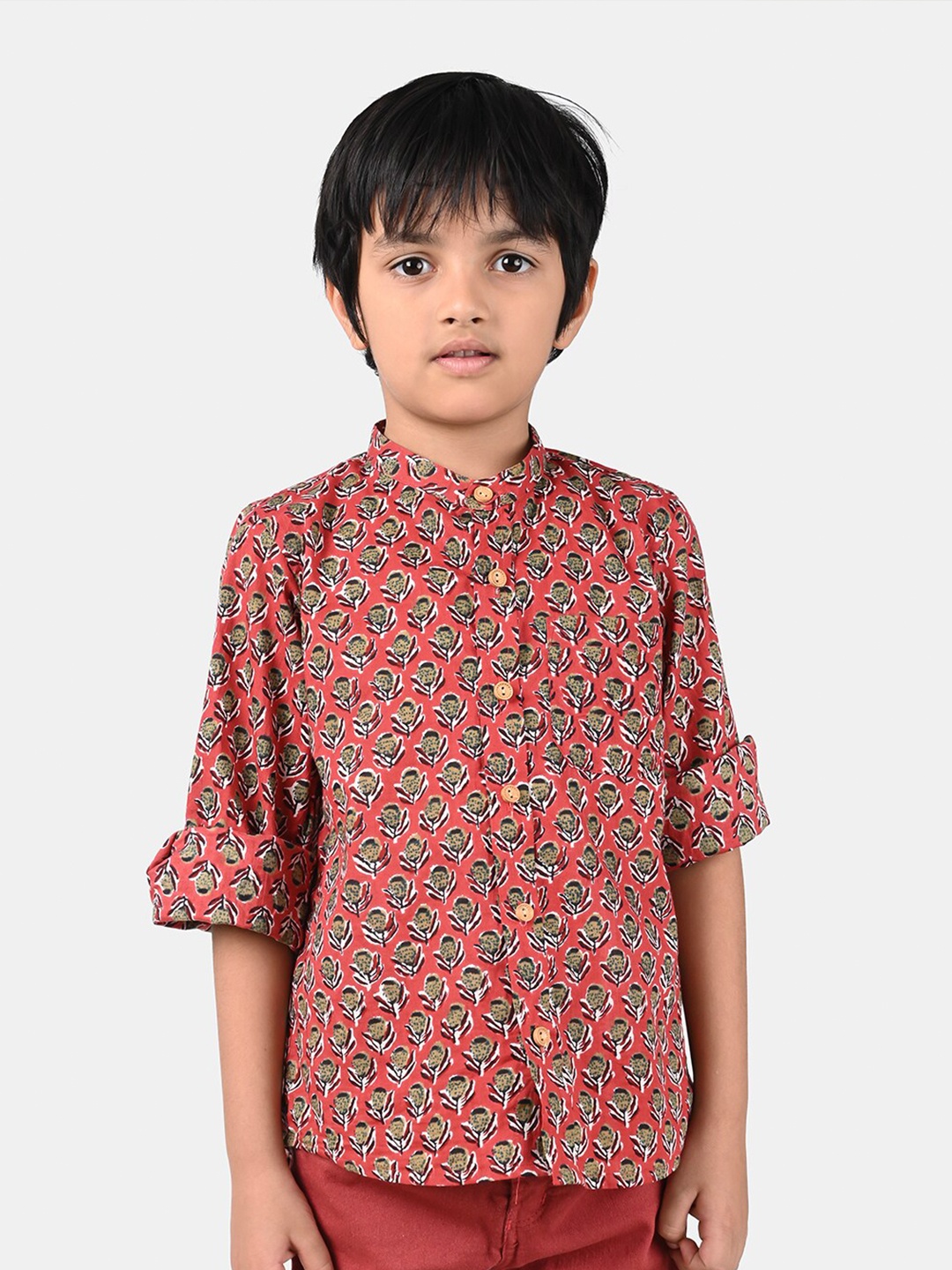 ESME Boys Red Pure Cotton Printed Casual Shirt