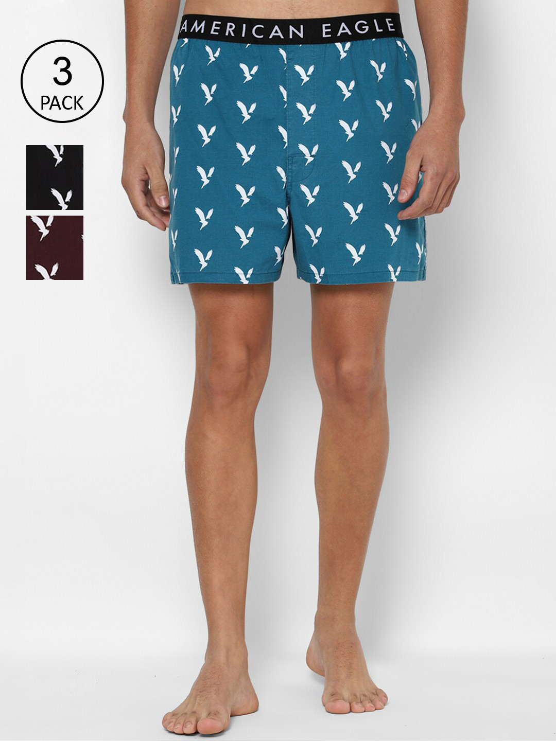 AMERICAN EAGLE OUTFITTERS Men Pack of 3 Teal Blue & Black Printed Boxers WEC0233376900
AMERICAN EAGLE OUTFITTERS Men Pack of 3 Teal Blue & Black Printed Boxers WEC0233376900